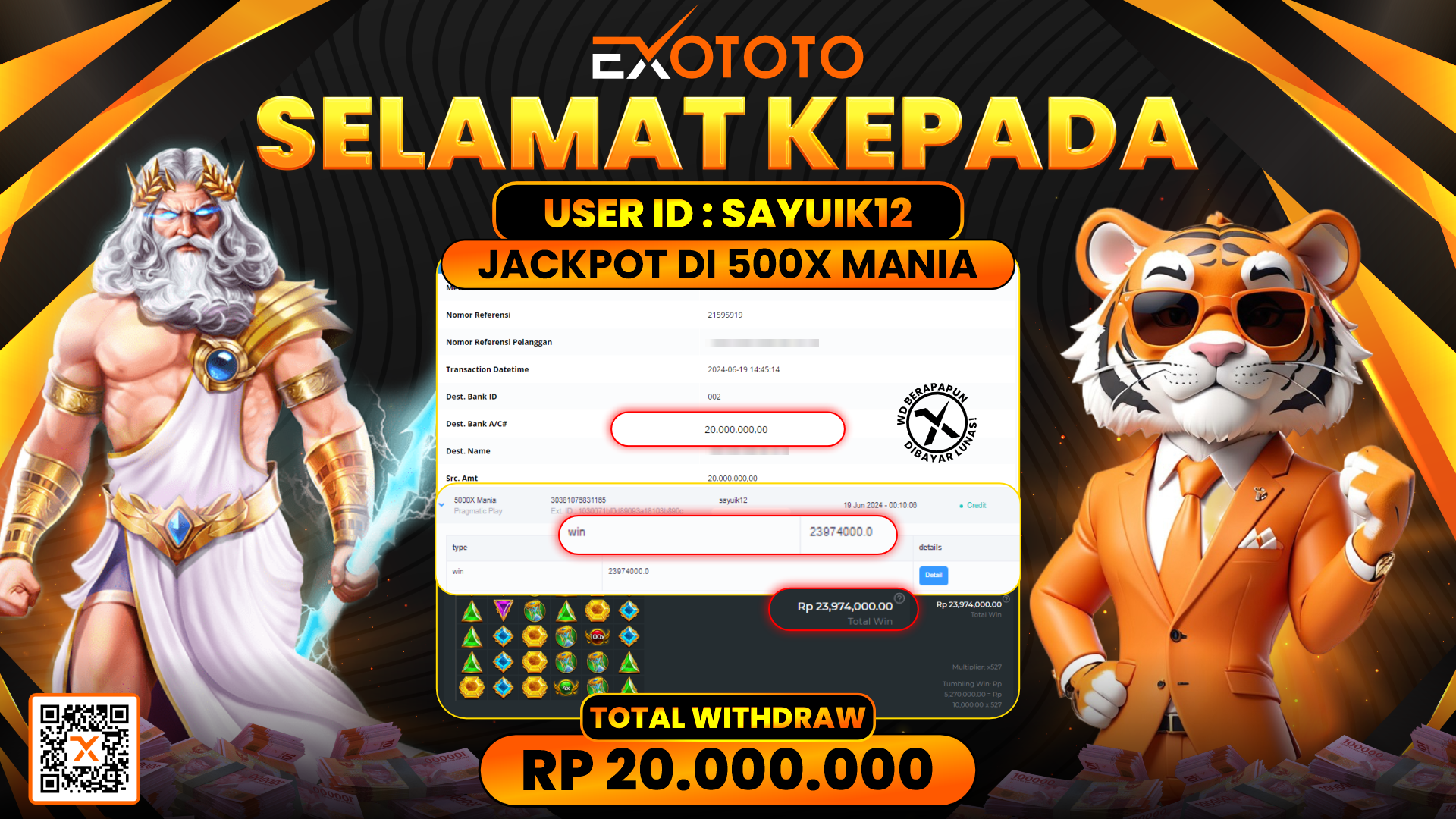 EXOTOTO JACKPOT DI SLOT 500X MANIA RP. 20.000.000,- LUNAS