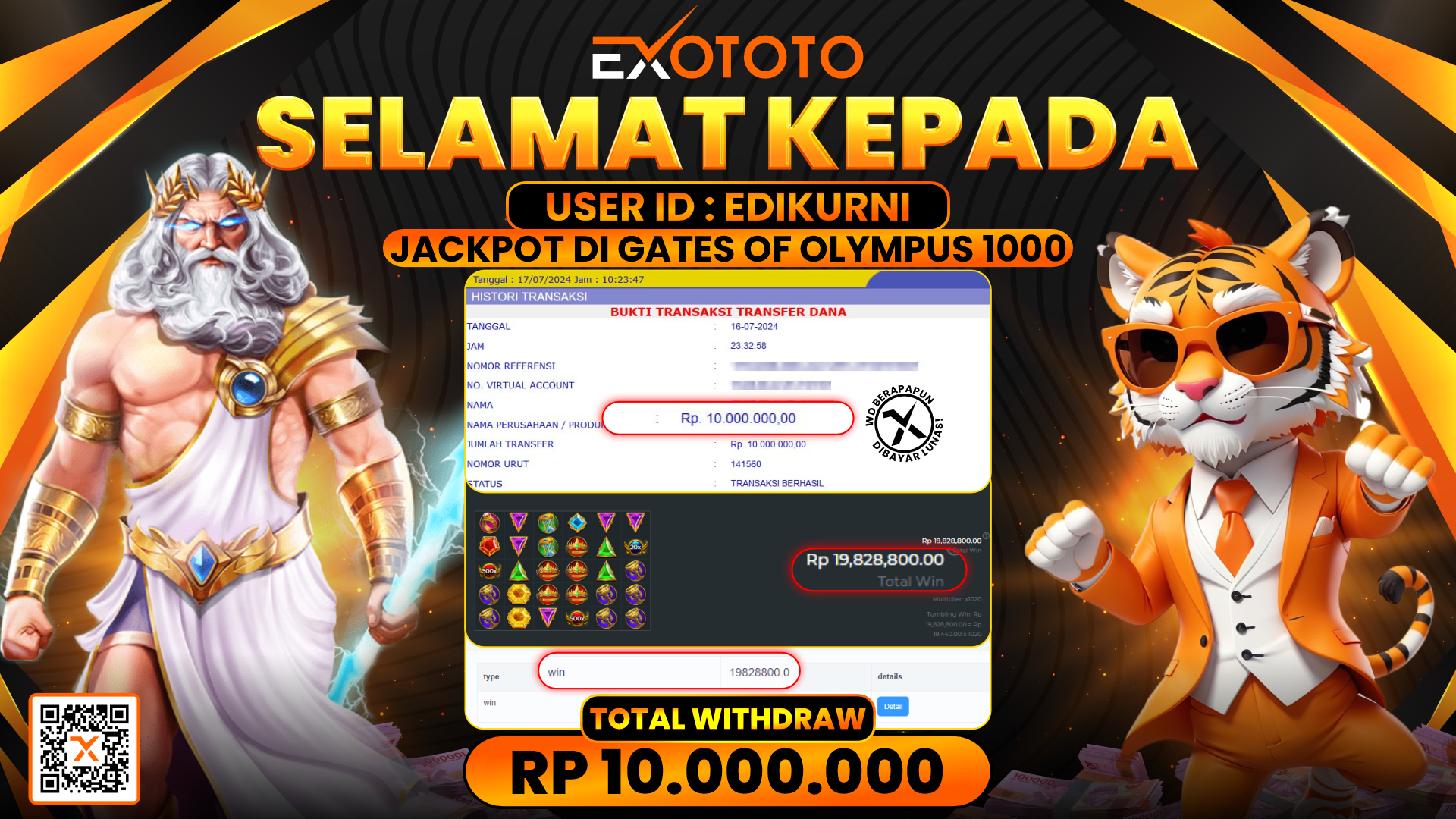 EXOTOTO JACKPOT DI SLOT GATES OLYMPUS 1000 RP. 10.000.000,- LUNAS