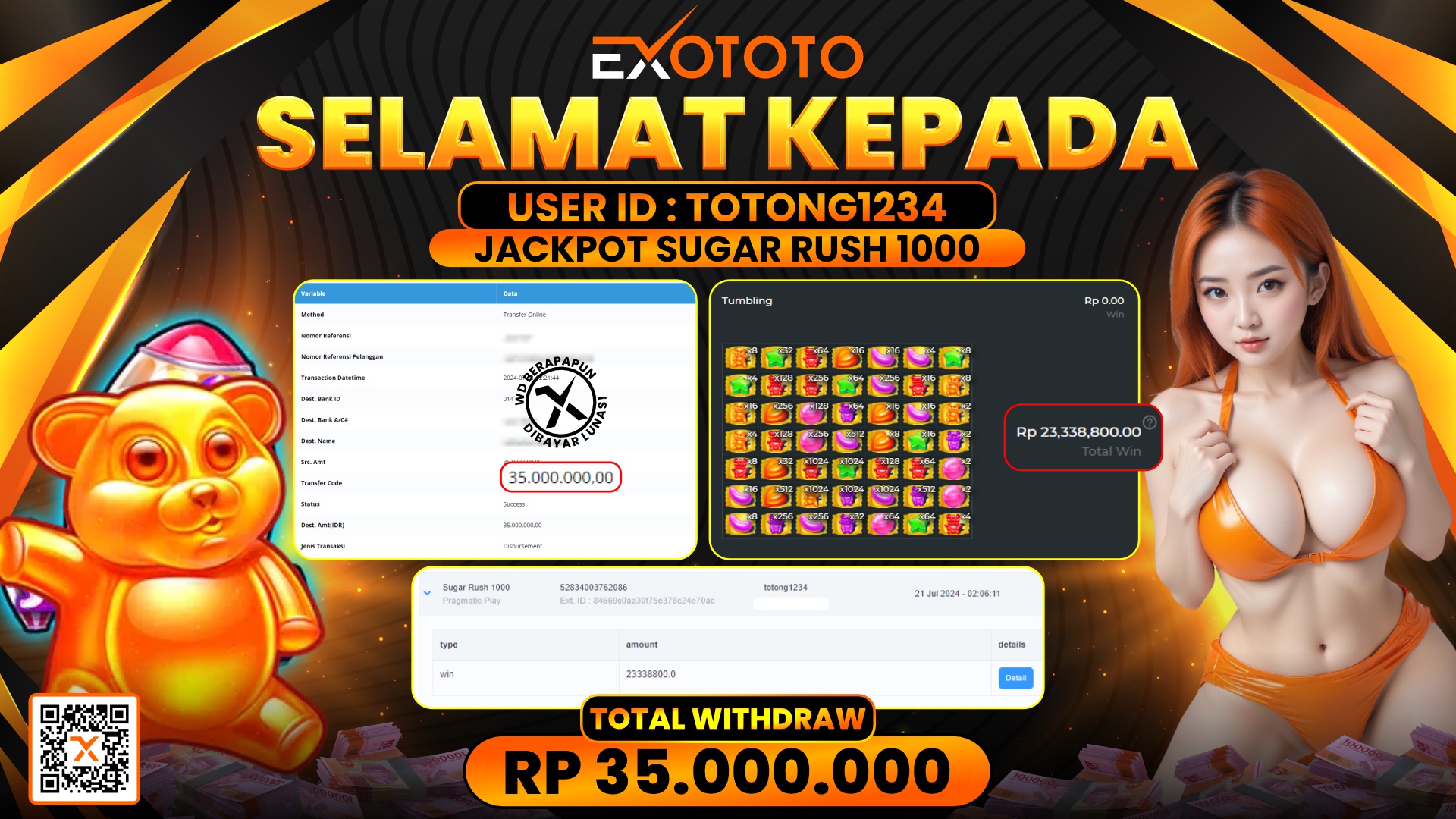 EXOTOTO JACKPOT DI SLOT SUGAR RUSH 1000 RP. 35.000.000,- LUNAS