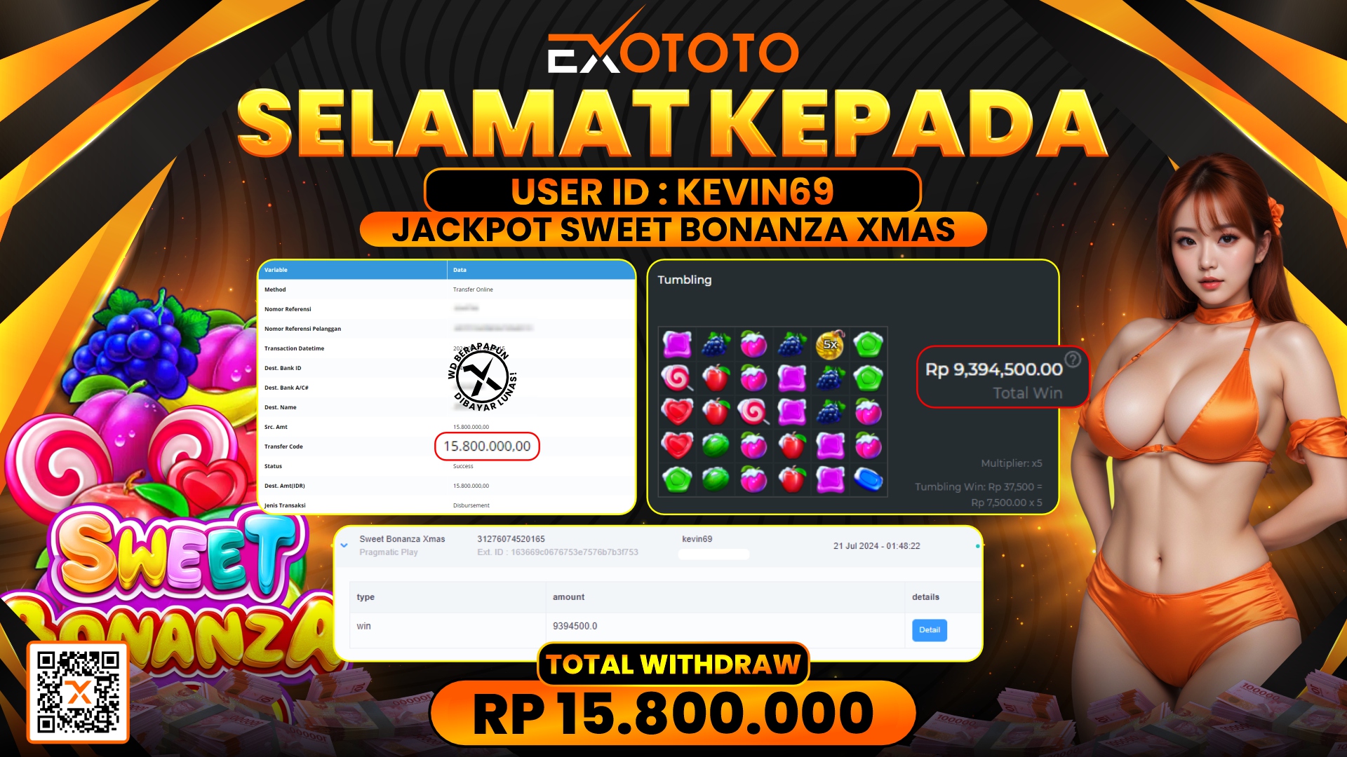 EXOTOTO JACKPOT DI SLOT SWEET BONANZA X MAS RP. 15.800.000,- LUNAS