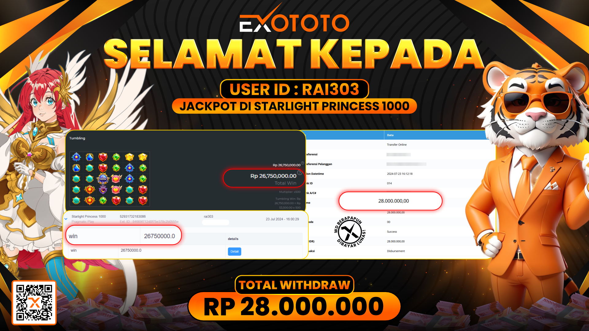 EXOTOTO JACKPOT DI SLOT STARLIGHT PRINCES RP. 28.000.000,- LUNAS