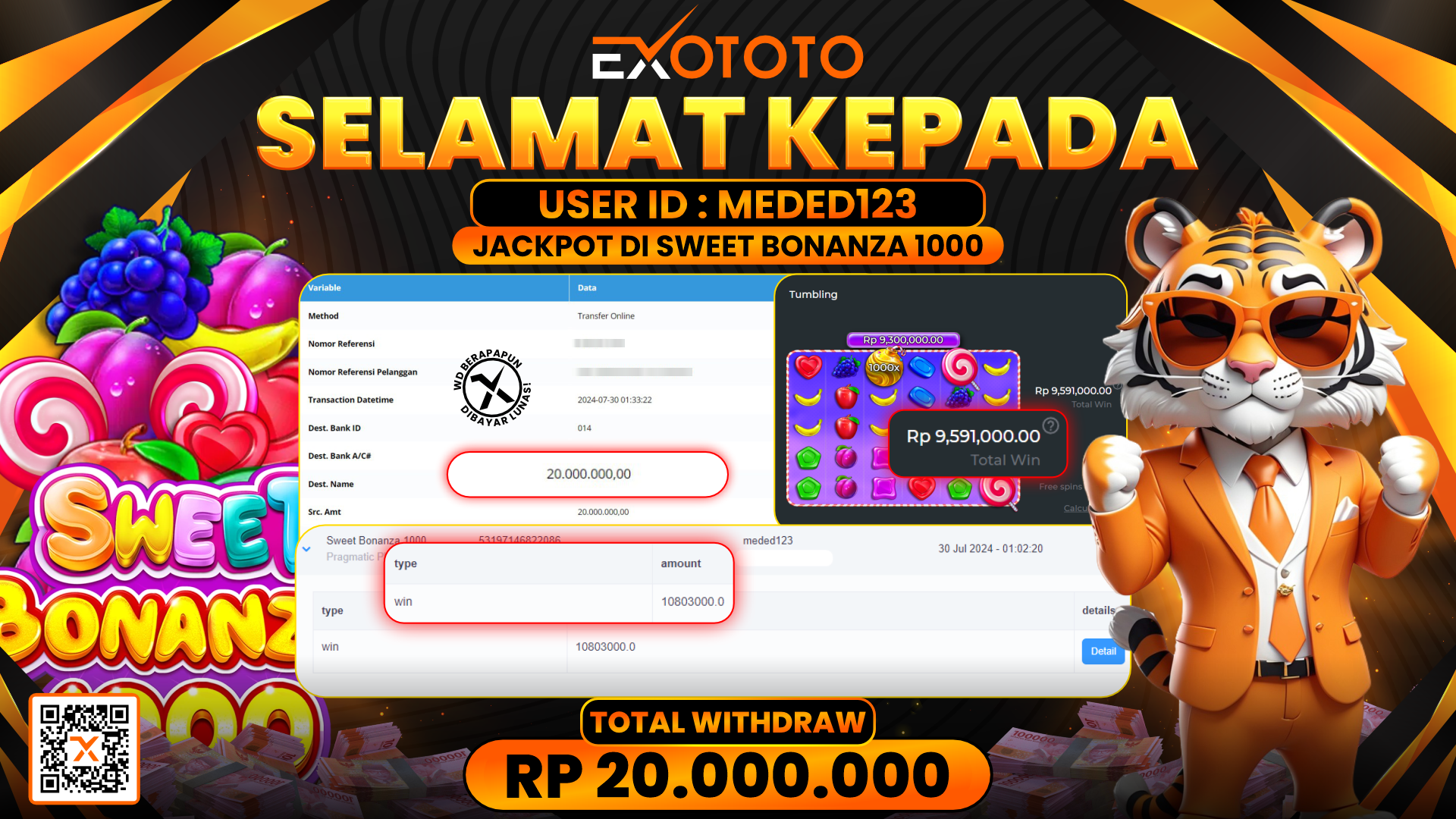 OTO JACKPOT DI SLOT SWEET BONANZA 1000 RP. 20.000.000,- LUNAS