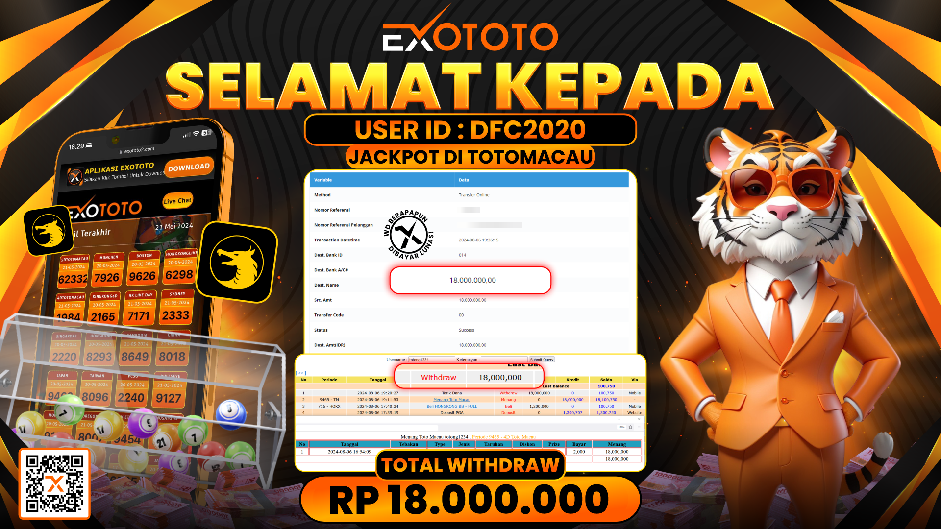 EXOTOTO JACKPOT DI TOGEL TOTOMACAU RP. 18.000.000,- LUNAS