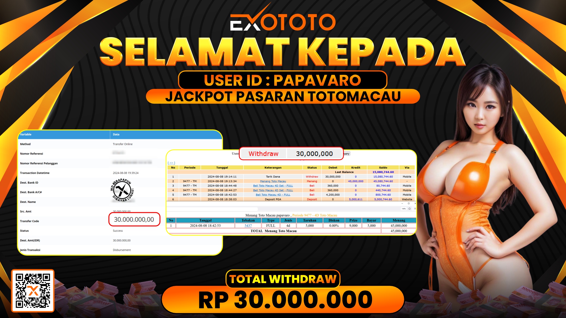 EXOTOTO JACKPOT DI TOGEL TOTOMACAU RP. 30.000.000,- LUNAS