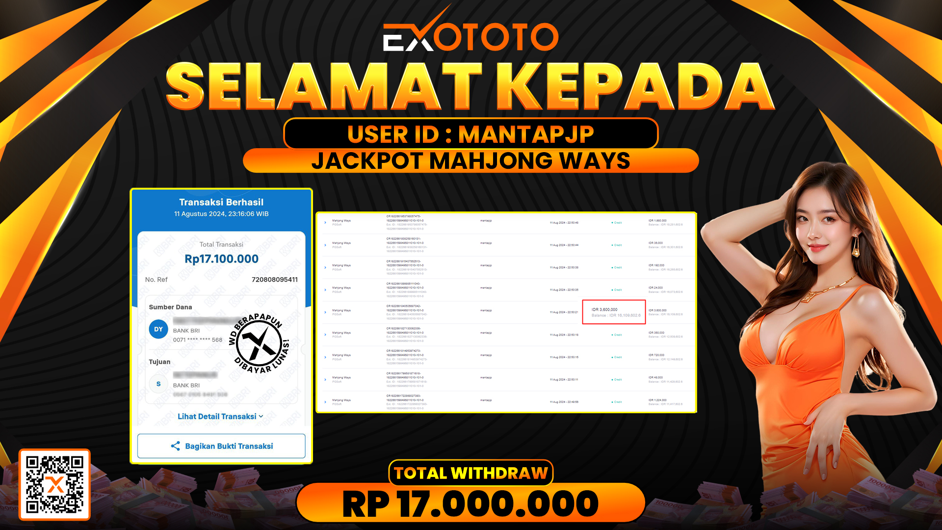 EXOTOTO JACKPOT DI SLOT MAHJONG WAYS RP. 17.000.000,- LUNAS