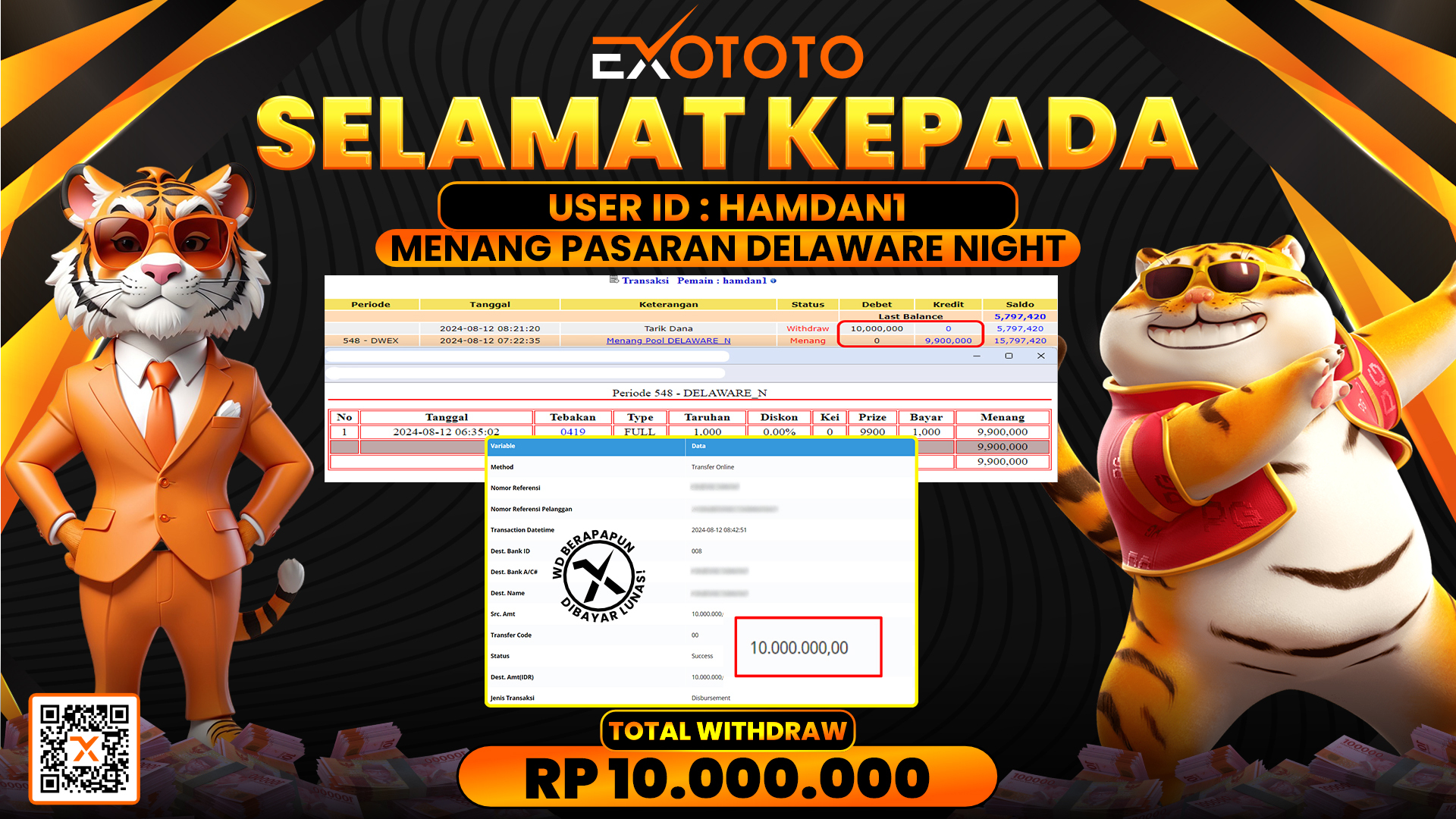 EXOTOTO JACKPOT DI TOGEL PASARAN DELAWARE NIGHT RP. 10.000.000,- LUNAS