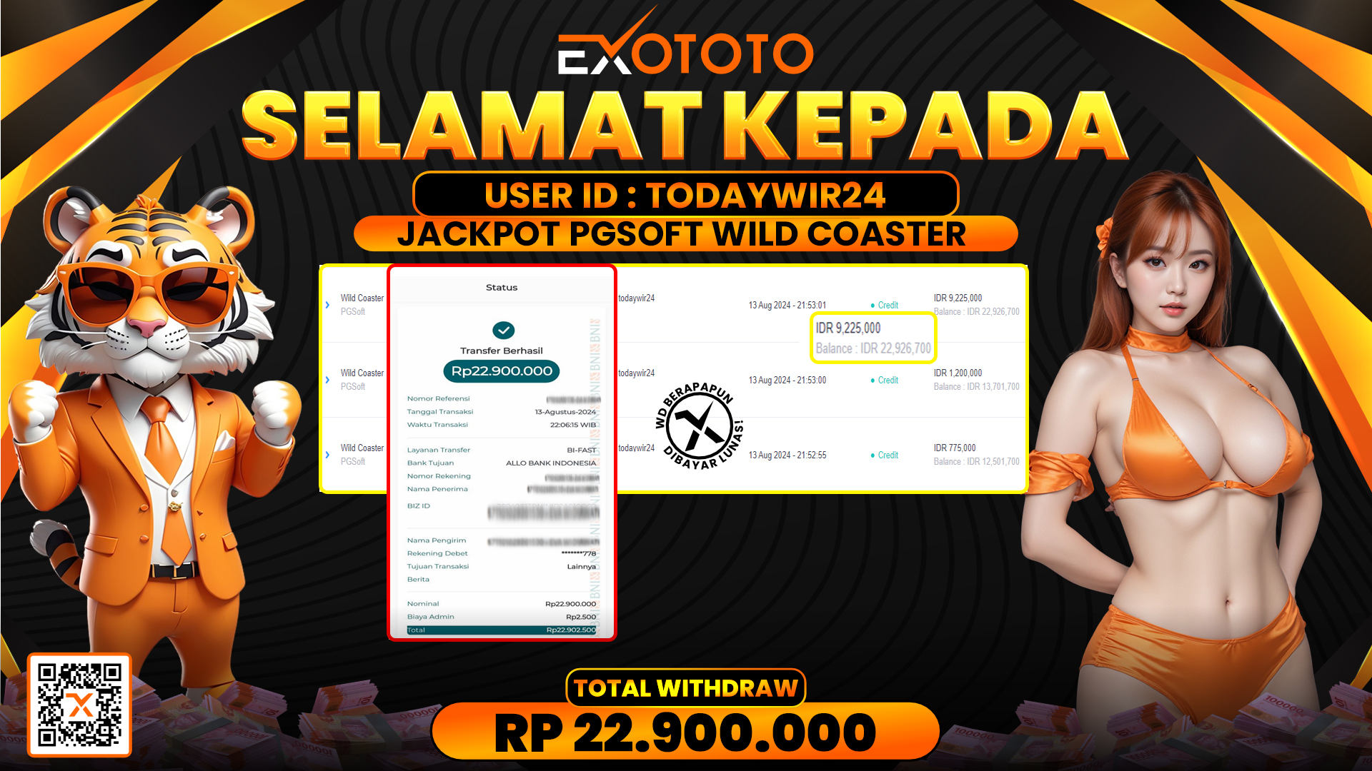 EXOTOTO JACKPOT DI SLOT PGSOFT WILD COASTER RP. 22.900.000,- LUNAS