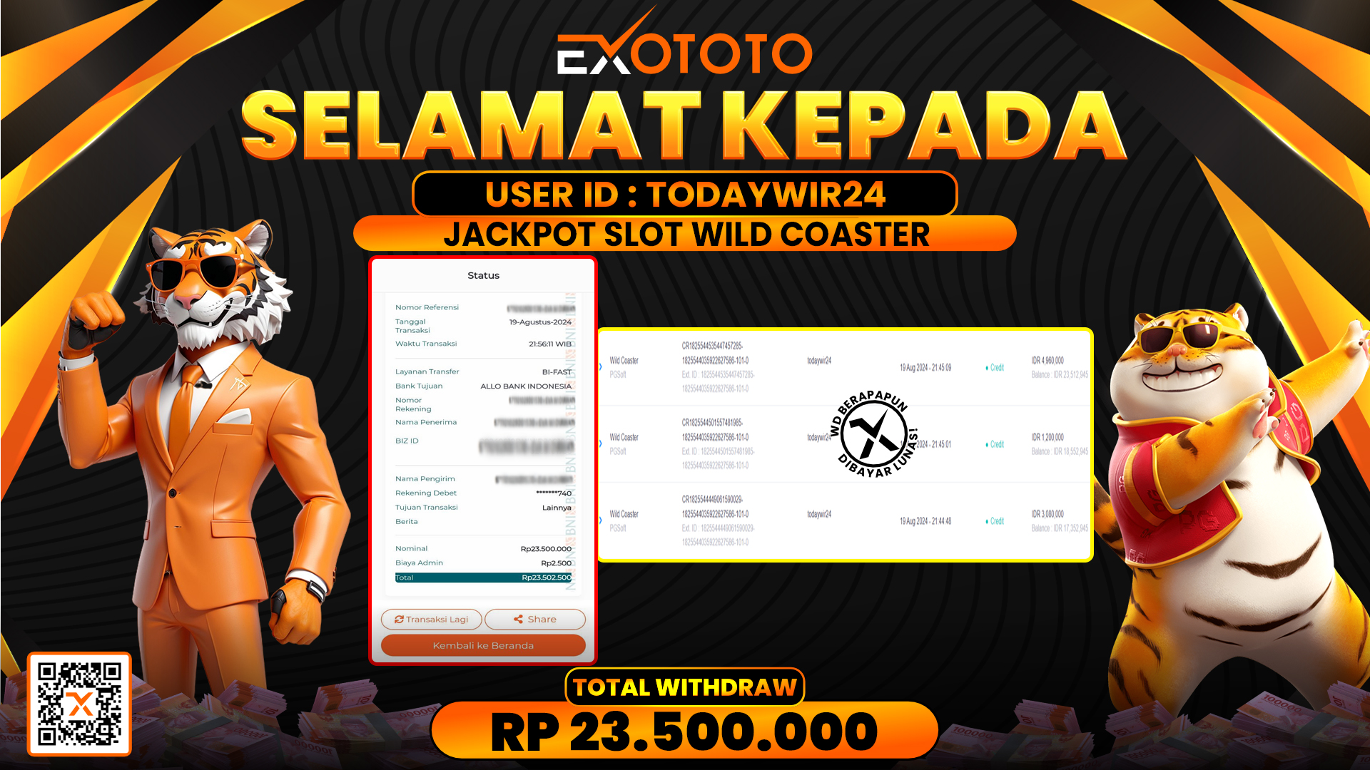 EXOTOTO JACKPOT DI SLOT WILD COASTER RP. 23.500.000,- LUNAS