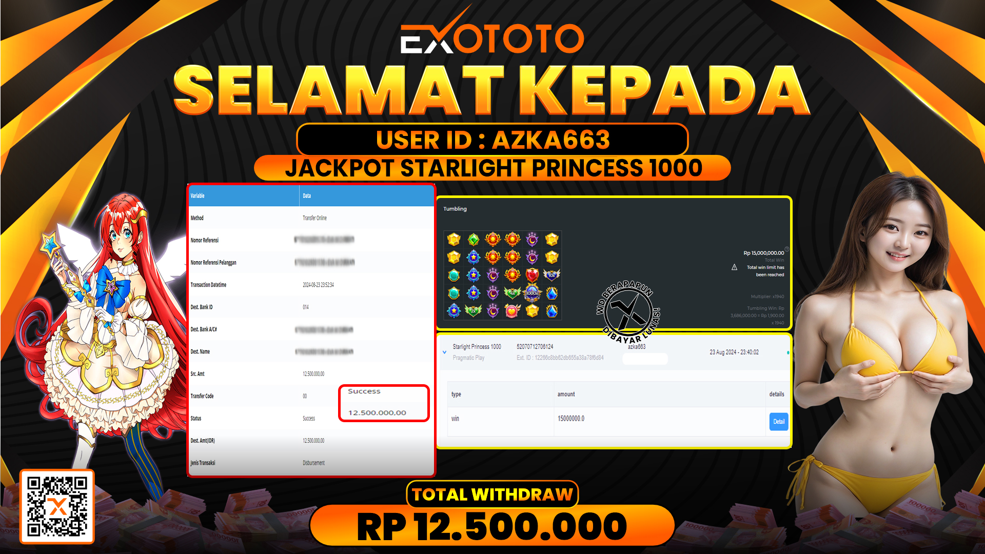 EXOTOTO JACKPOT DI SLOT STARLIGHT PRINCES 1000 RP. 12.500.000,- LUNAS