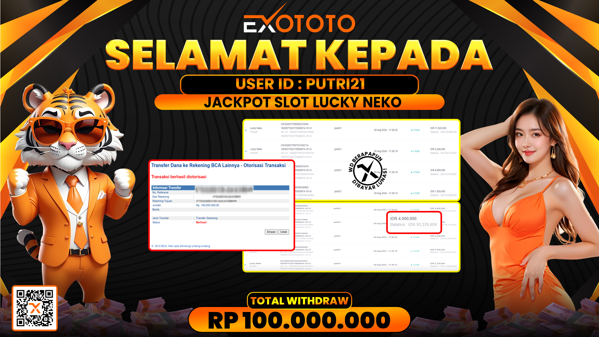 EXOTOTO JACKPOT DI SLOT LUCKY NEKO RP. 100.000.000,- LUNAS