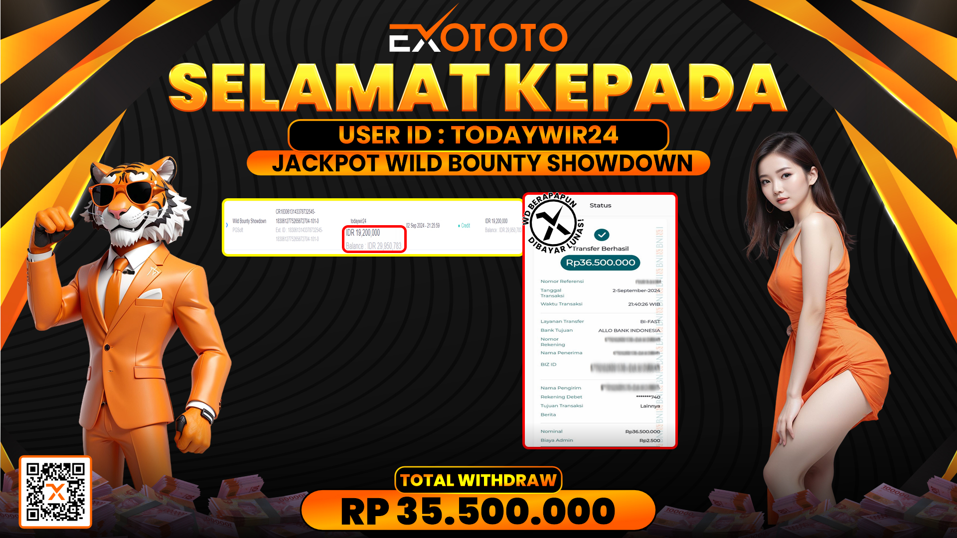 EXOTOTO JACKPOT DI SLOT WILD BOUNTY SHOWDOWN RP. 35.500.000,- LUNAS