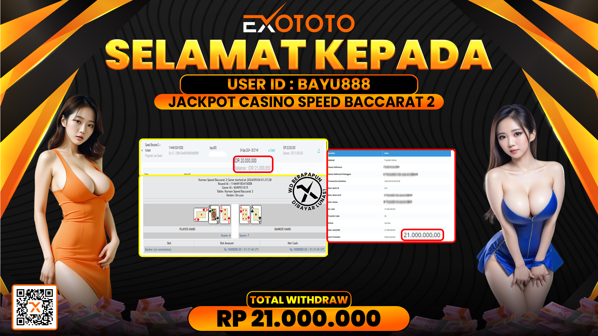 EXOTOTO JACKPOT DI CASINO SPEED BACCARAT 2 RP. 21.000.000,- LUNAS