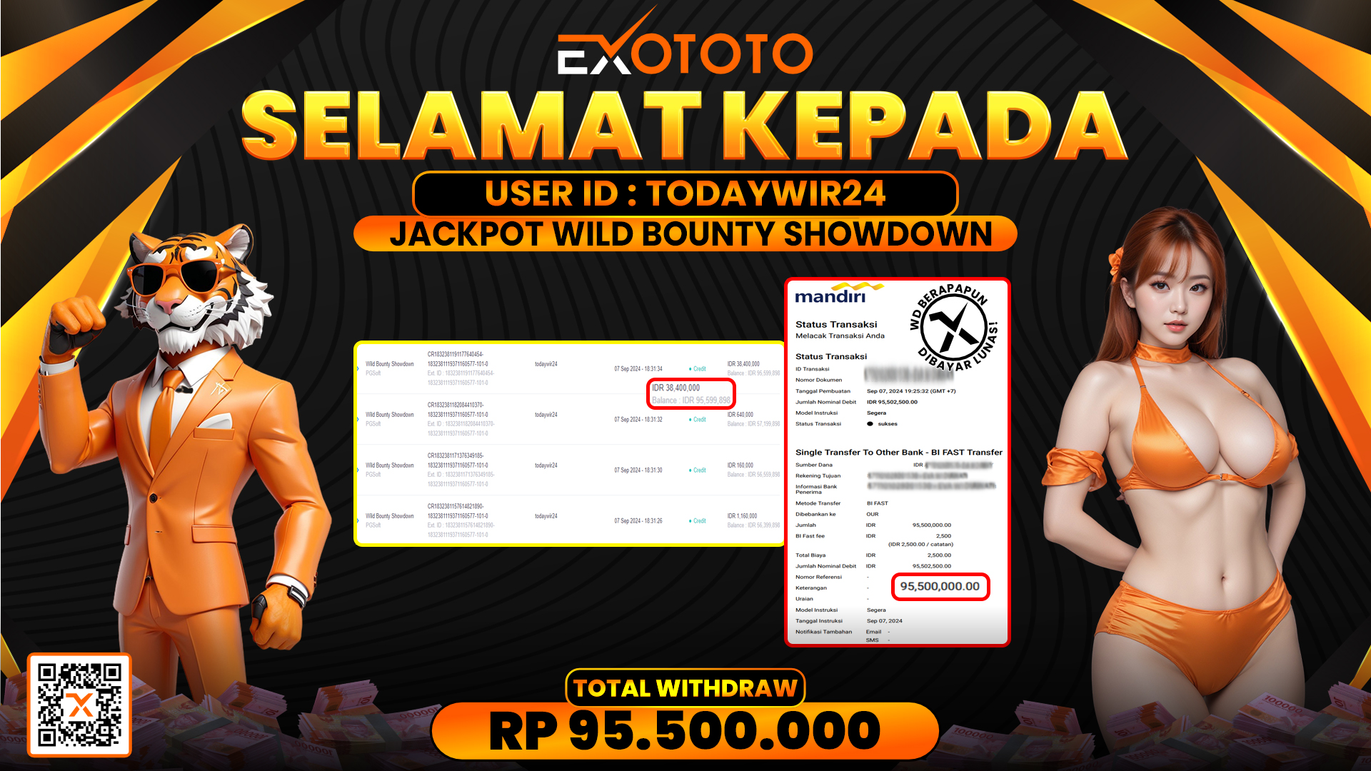 EXOTOTO JACKPOT DI SLOT WILD BOUNTY SOWDOWN RP. 95.500.000,- LUNAS