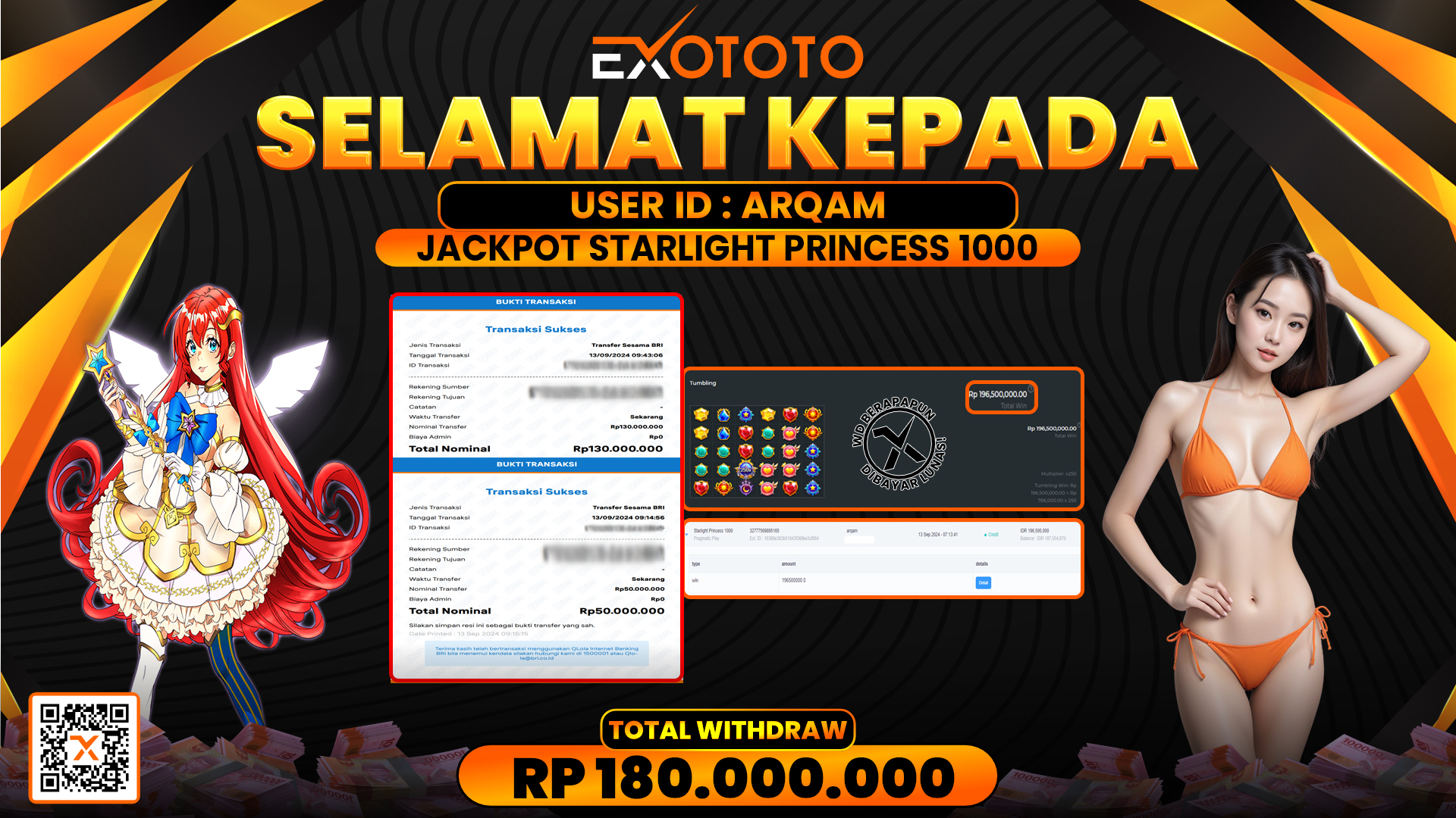EXOTOTO JACKPOT DI SLOT STARLIGHT PRINCES 1000 RP. 180.000.000,- LUNAS