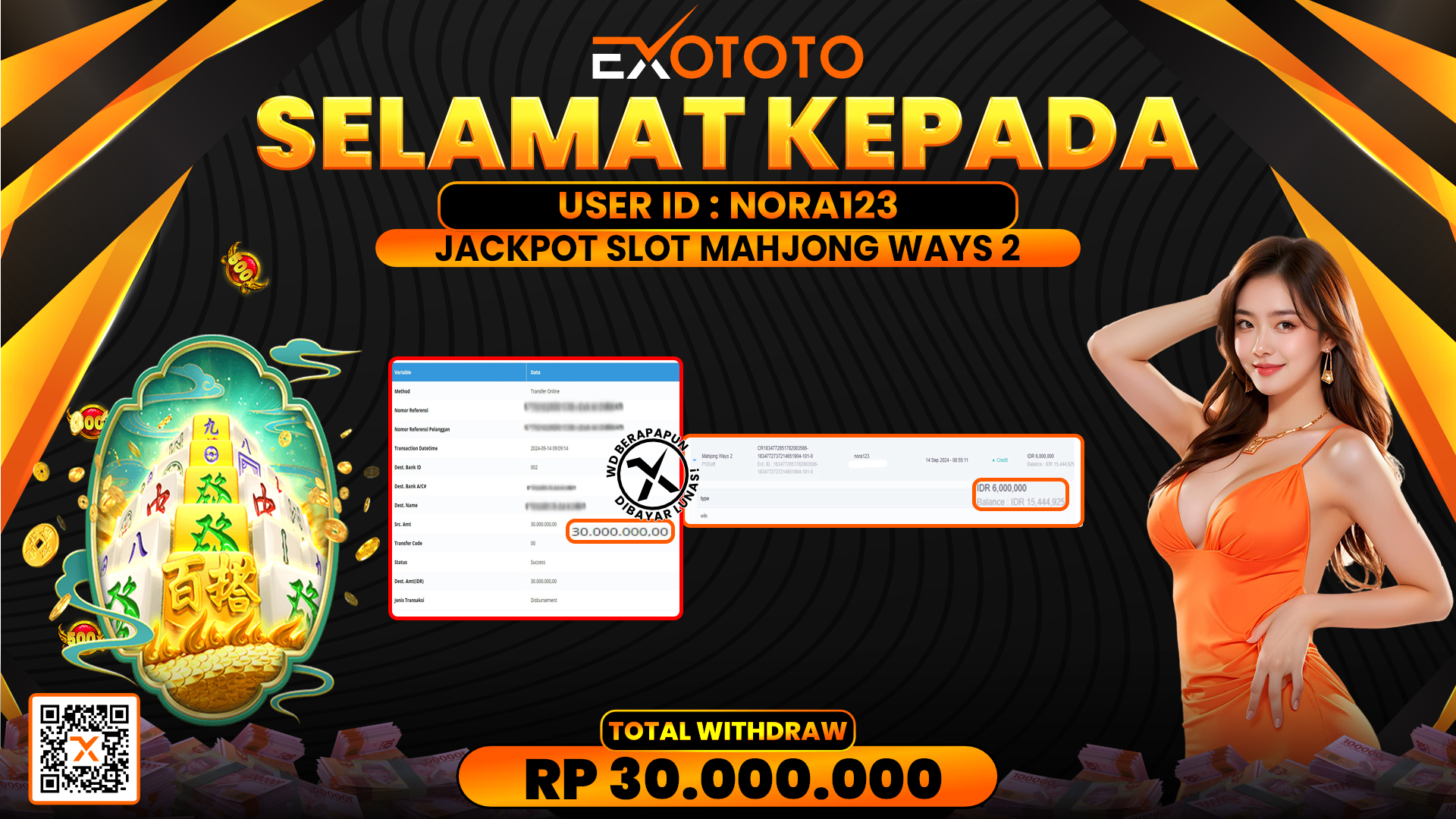 EXOTOTO JACKPOT DI SLOT MAHJONG WAYS 2 RP. 30.000.000,- LUNAS