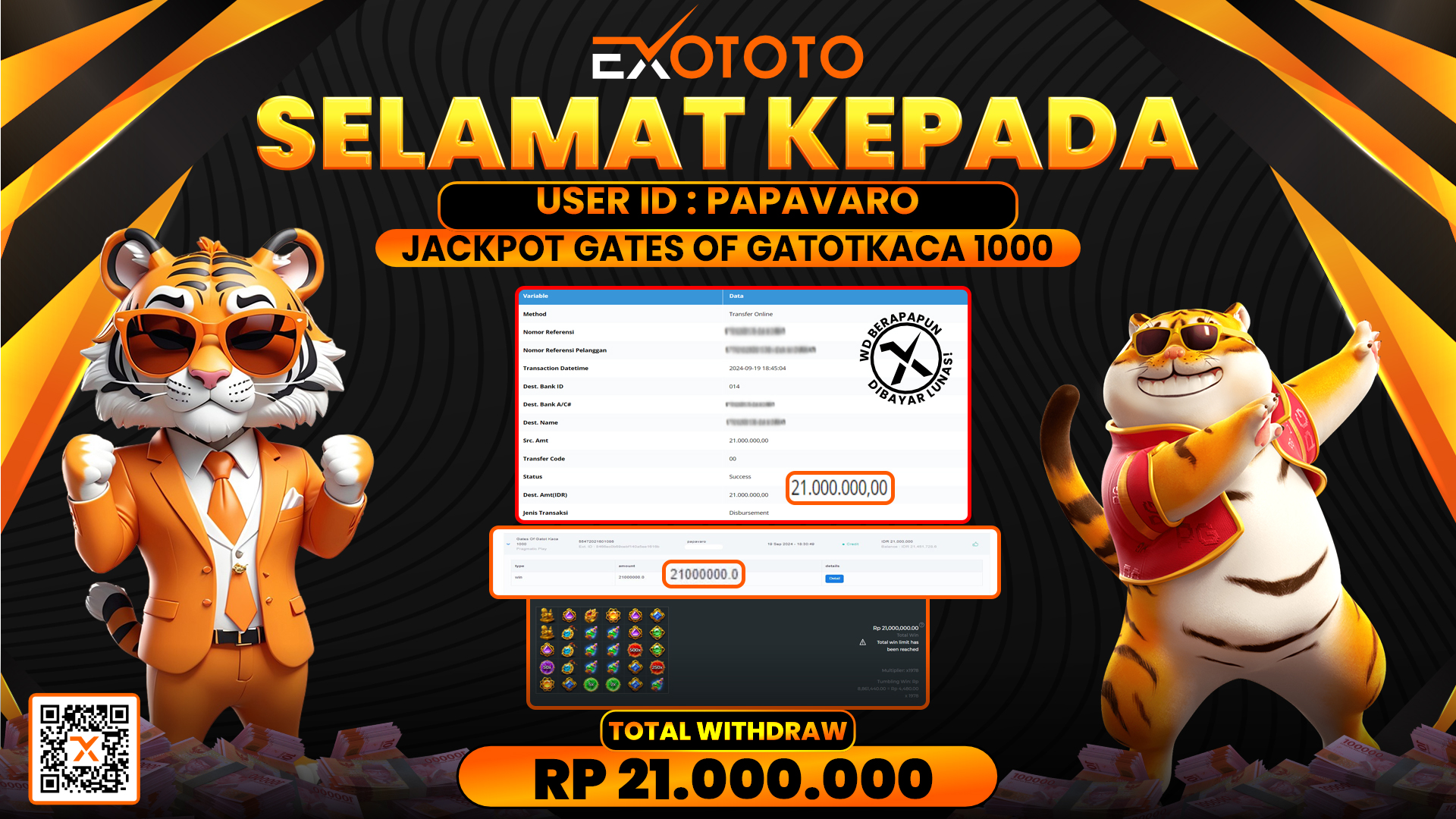 EXOTOTO JACKPOT DI SLOT GATES OF GATOTOKACA 1000 RP. 21.000.000,- LUNAS