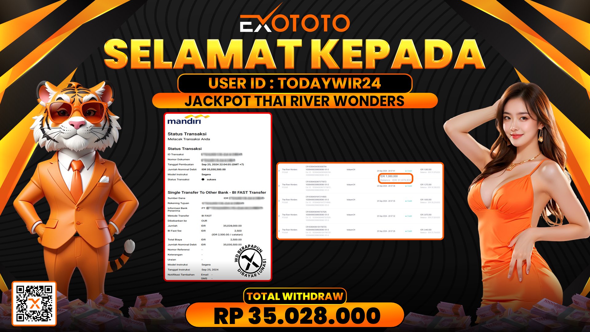 EXOTOTO JACKPOT DI SLOT THAI RIVER WONDERS RP. 35.028.000,- LUNAS