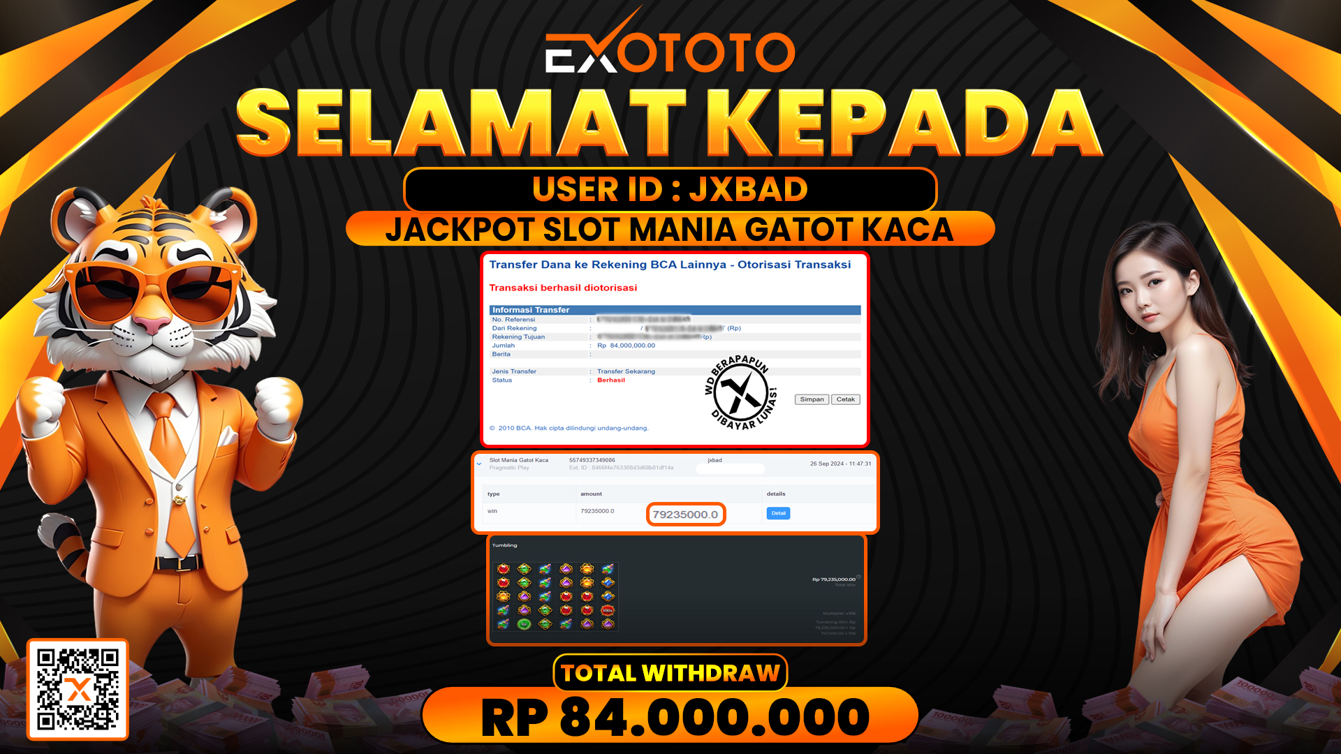 EXOTOTO JACKPOT DI SLOT MANIA GATOT KACA RP. 84.000.000,- LUNAS