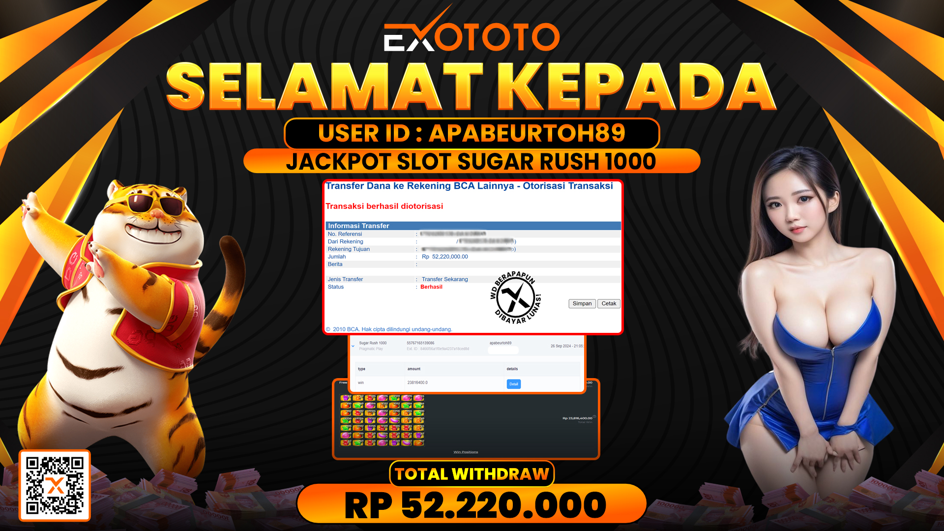 EXOTOTO JACKPOT DI SLOT SUGAR RUSH 1000 RP. 52.220.000,- LUNAS