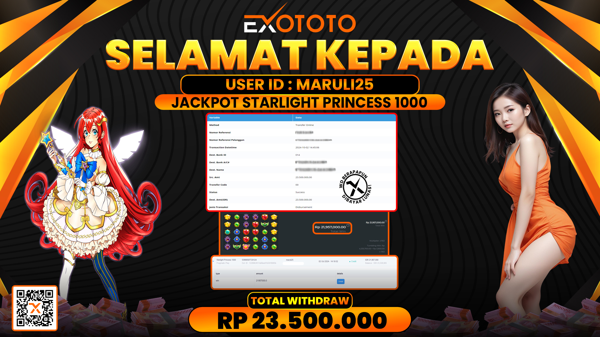 EXOTOTO JACKPOT DI SLOT STARLIGHT PRINCES 1000 RP. 23.500.000,- LUNAS