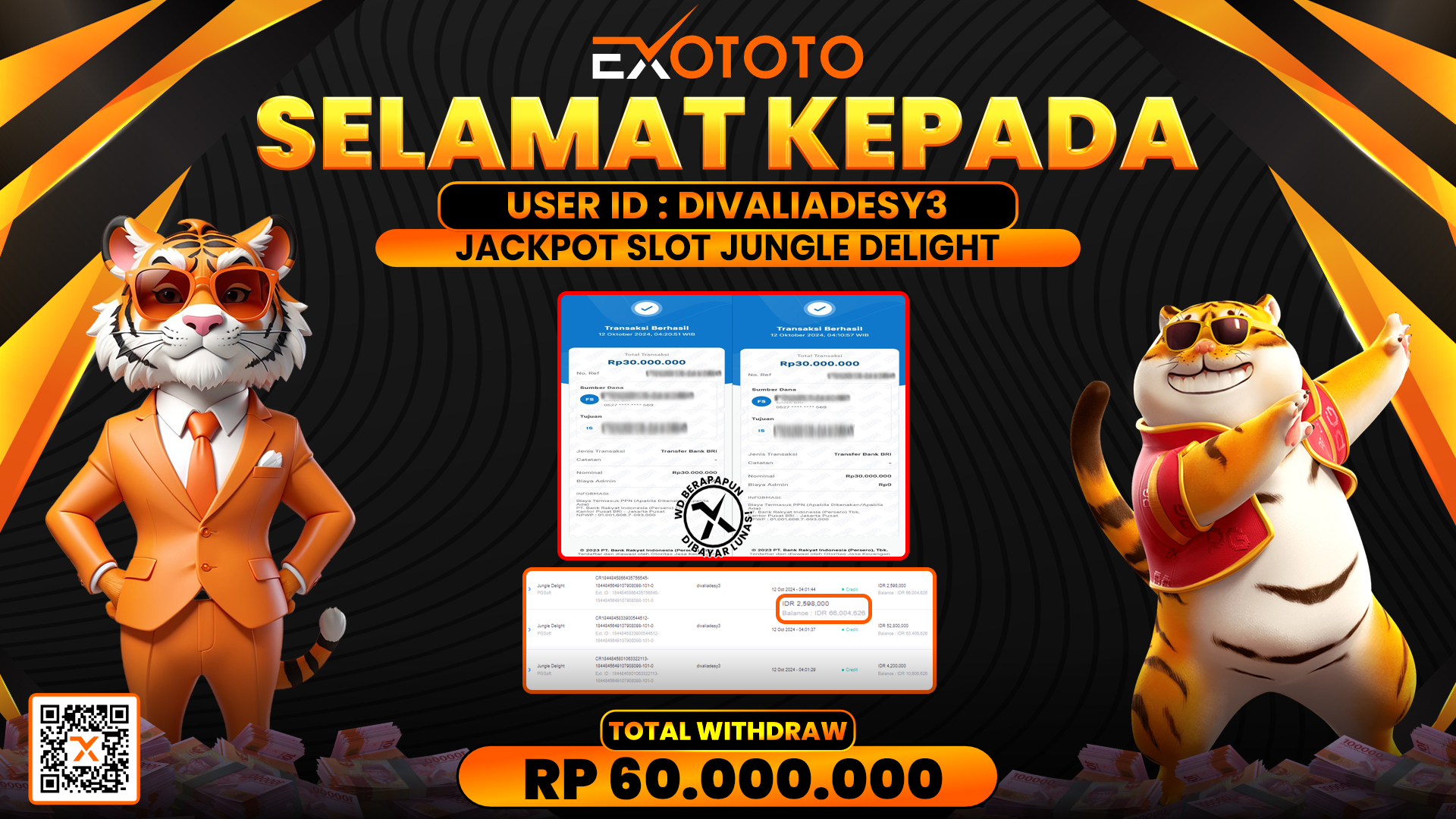 EXOTOTO JACKPOT DI SLOT JUNGLE DELIGHT RP. 60.000.000,- LUNAS