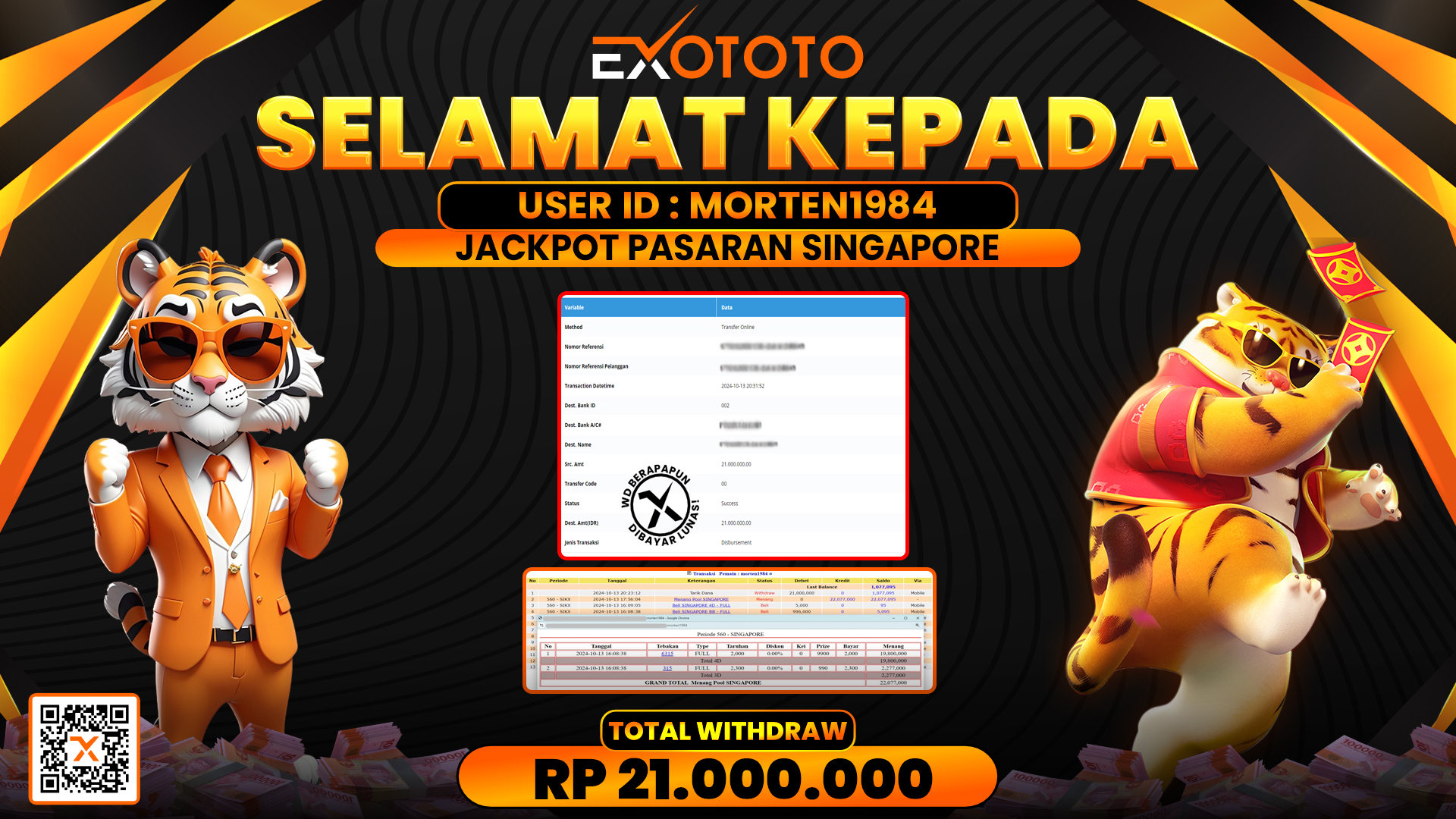 EXOTOTO JACKPOT DI TOGEL SINGAPORE RP. 21.000.000,- LUNAS