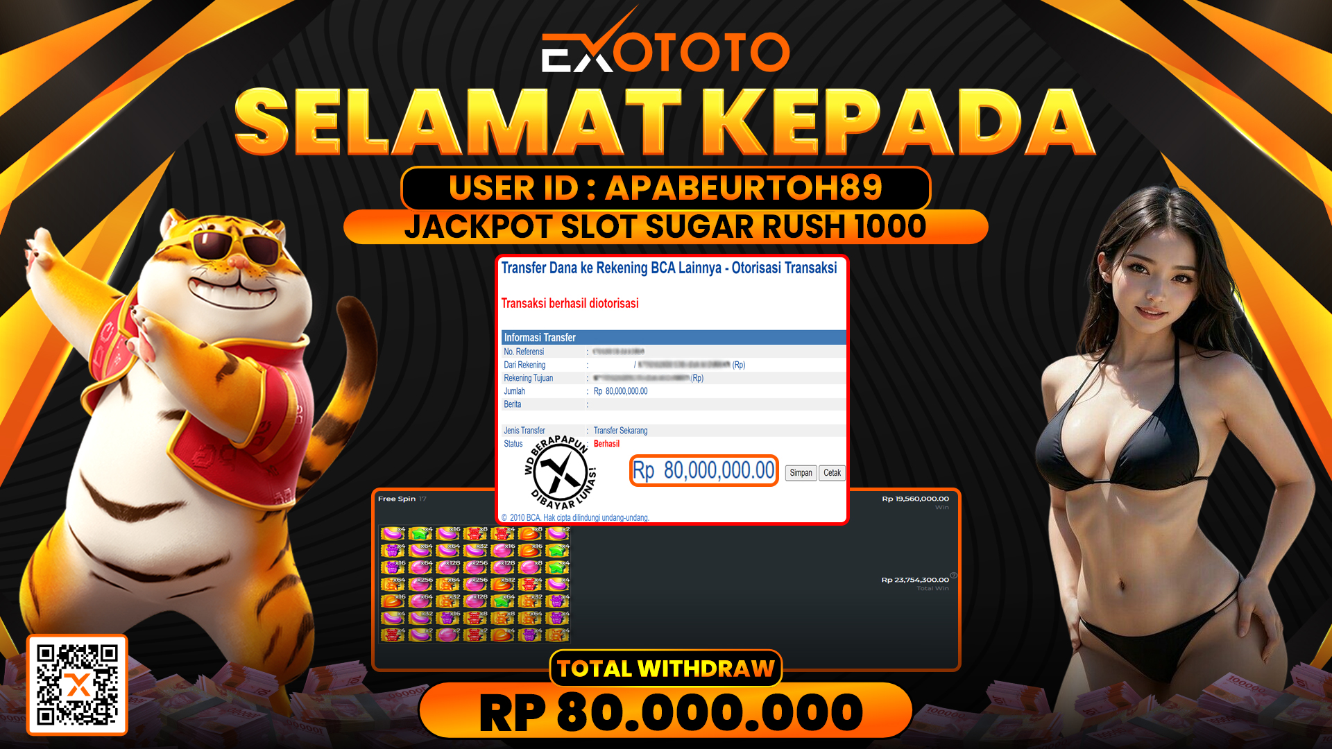 EXOTOTO JACKPOT DI SLOT SUGAR RUSH 1000 RP. 80.000.000,- LUNAS