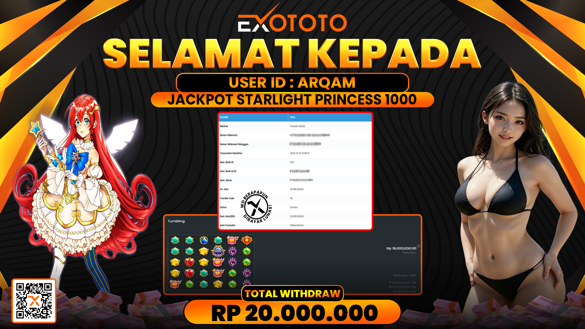 EXOTOTO JACKPOT DI SLOT STARLIGHT PRINCES 1000 RP. 20.000.000,- LUNAS
