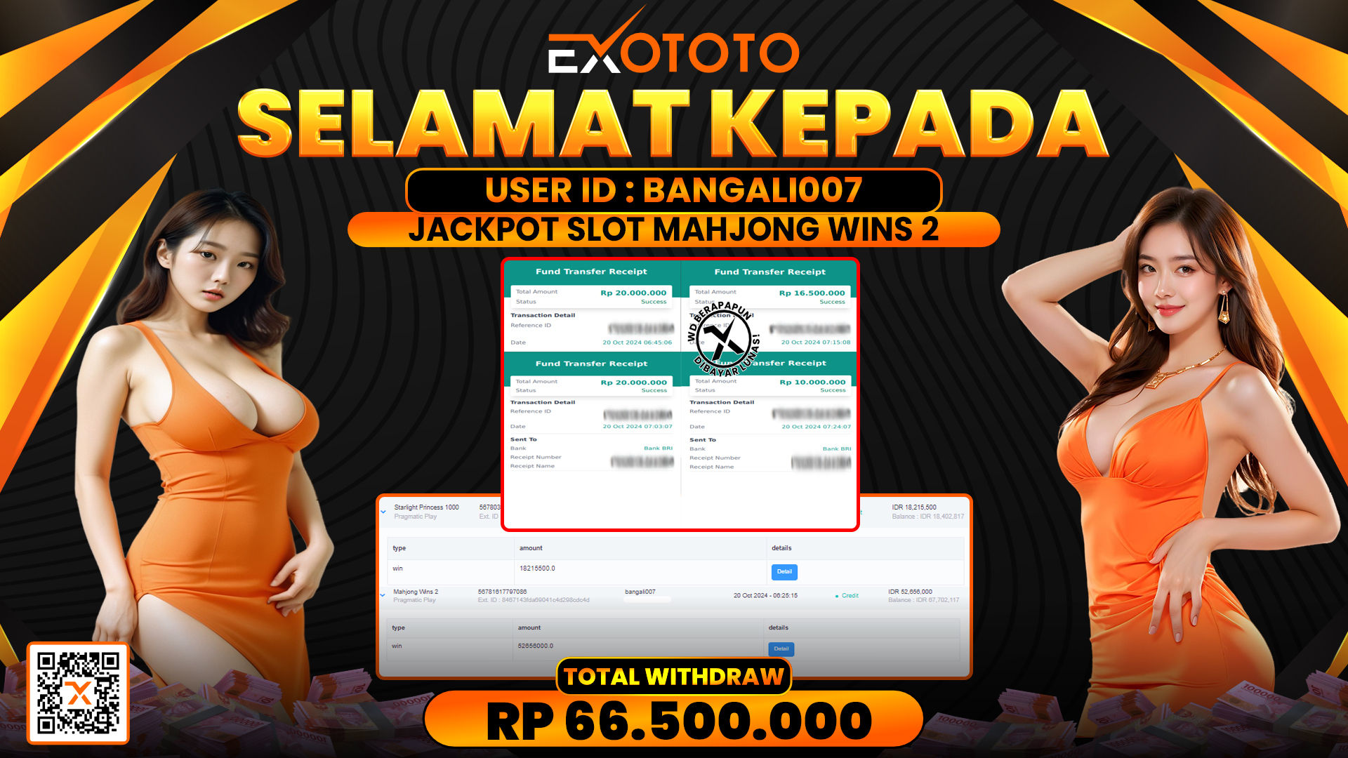 EXOTOTO JACKPOT DI SLOT MAHJONG WINS 2 RP. 66.500.000,- LUNAS