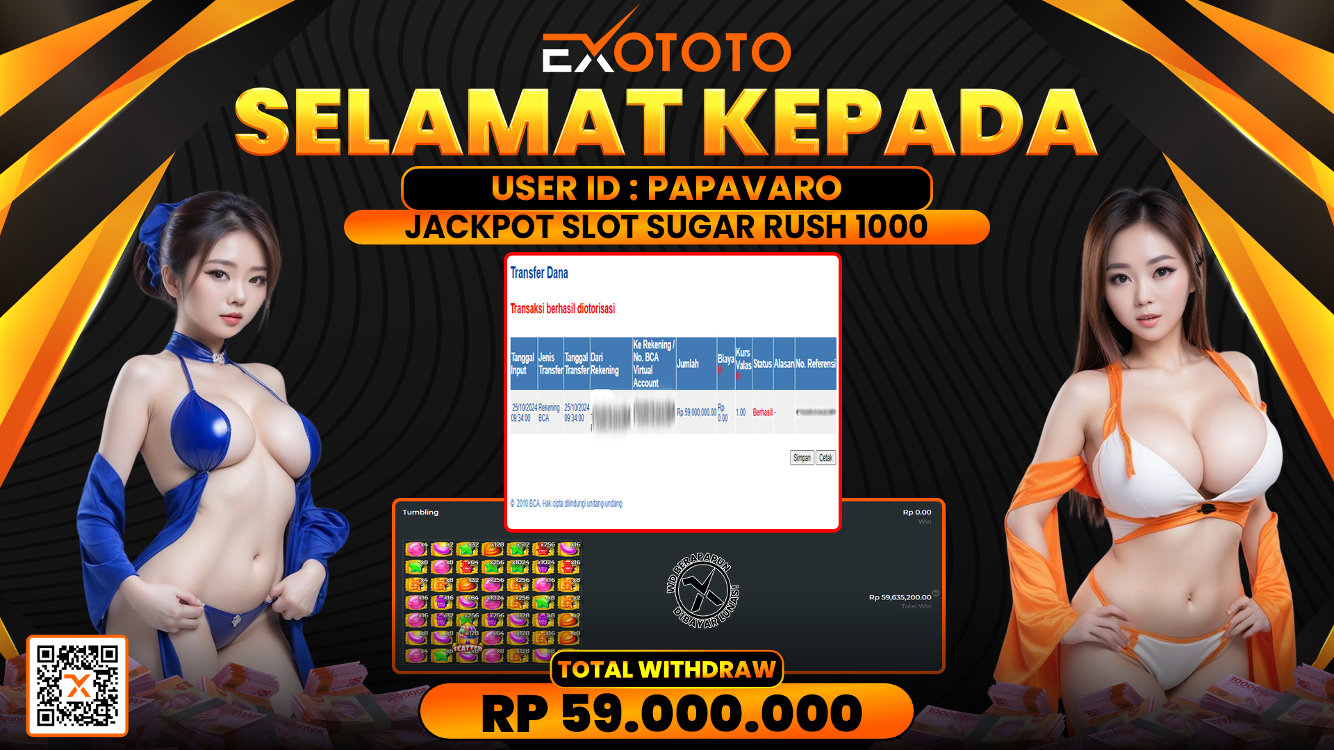 EXOTOTO JACKPOT DI SLOT SUGAR RUSH 1000 RP. 59.000.000,- LUNAS