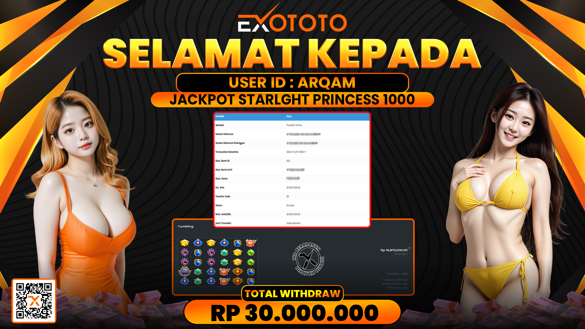 EXOTOTO JACKPOT DI SLOT STARLIGHT PRINCESS 1000 RP. 30.000.000,- LUNAS