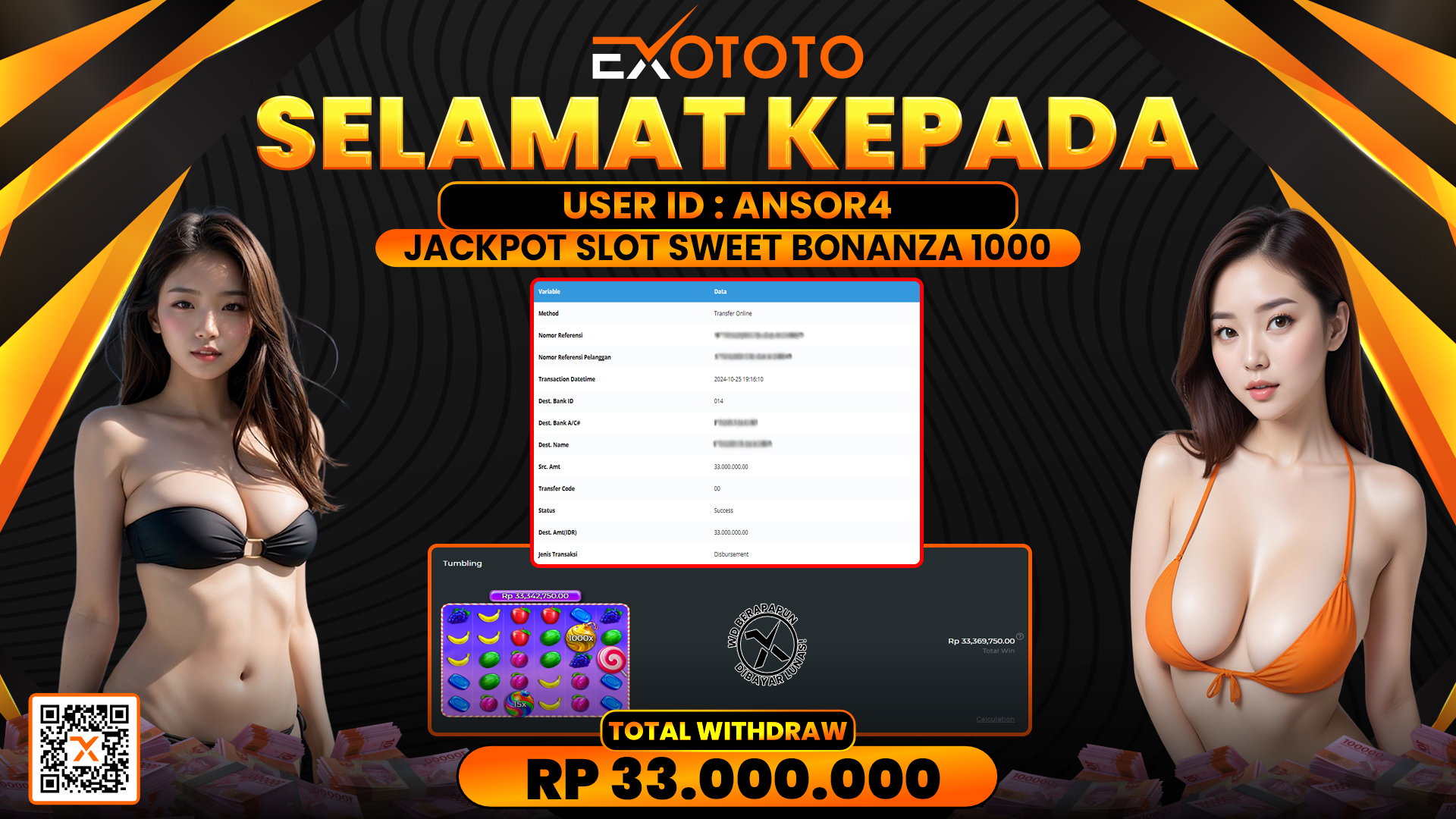 EXOTOTO JACKPOT DI SLOT SWEET BONANZA 1000 RP. 33.000.000,- LUNAS