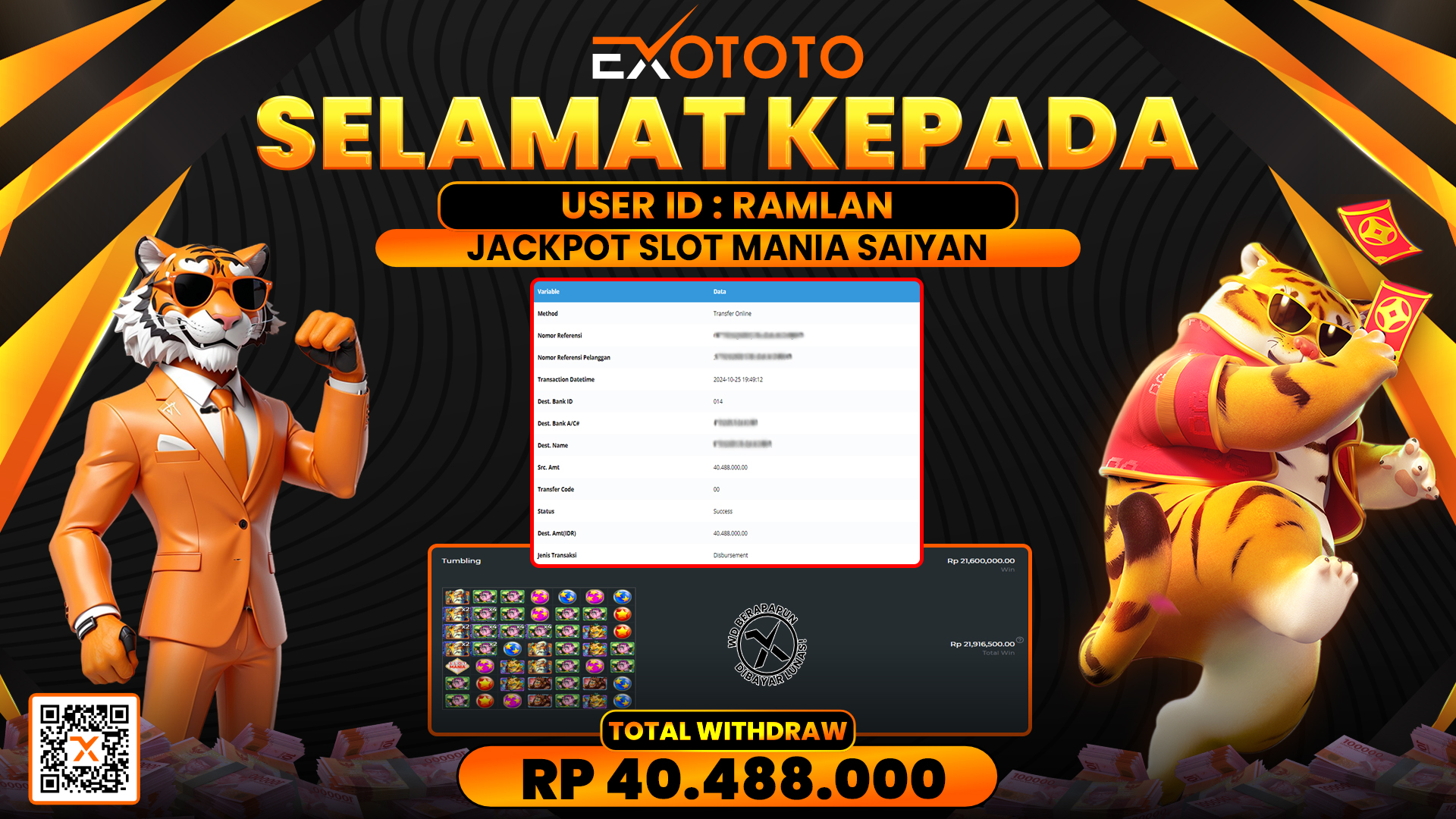 EXOTOTO JACKPOT DI SLOT MANIA SAIYAN RP. 40.488.000,- LUNAS