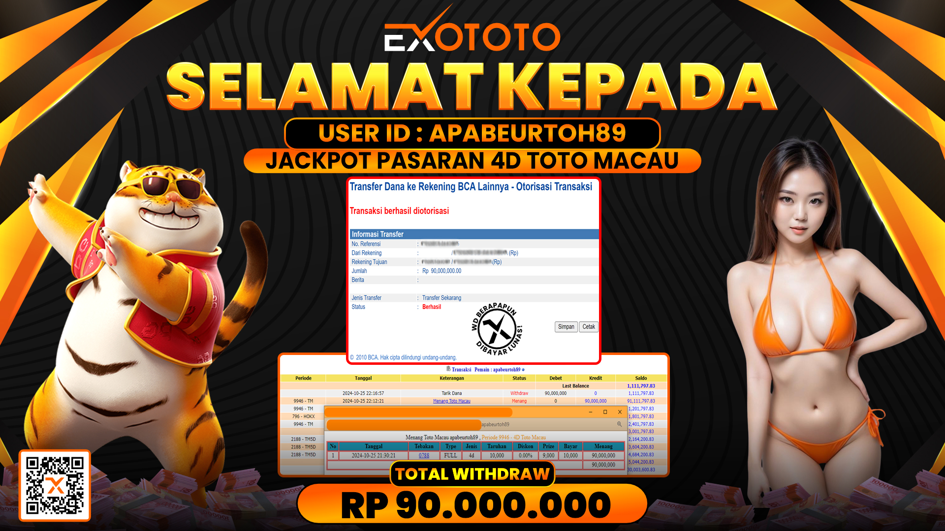 EXOTOTO JACKPOT DI TOGEL 4D TOTO MACAU RP. 90.000.000,- LUNAS