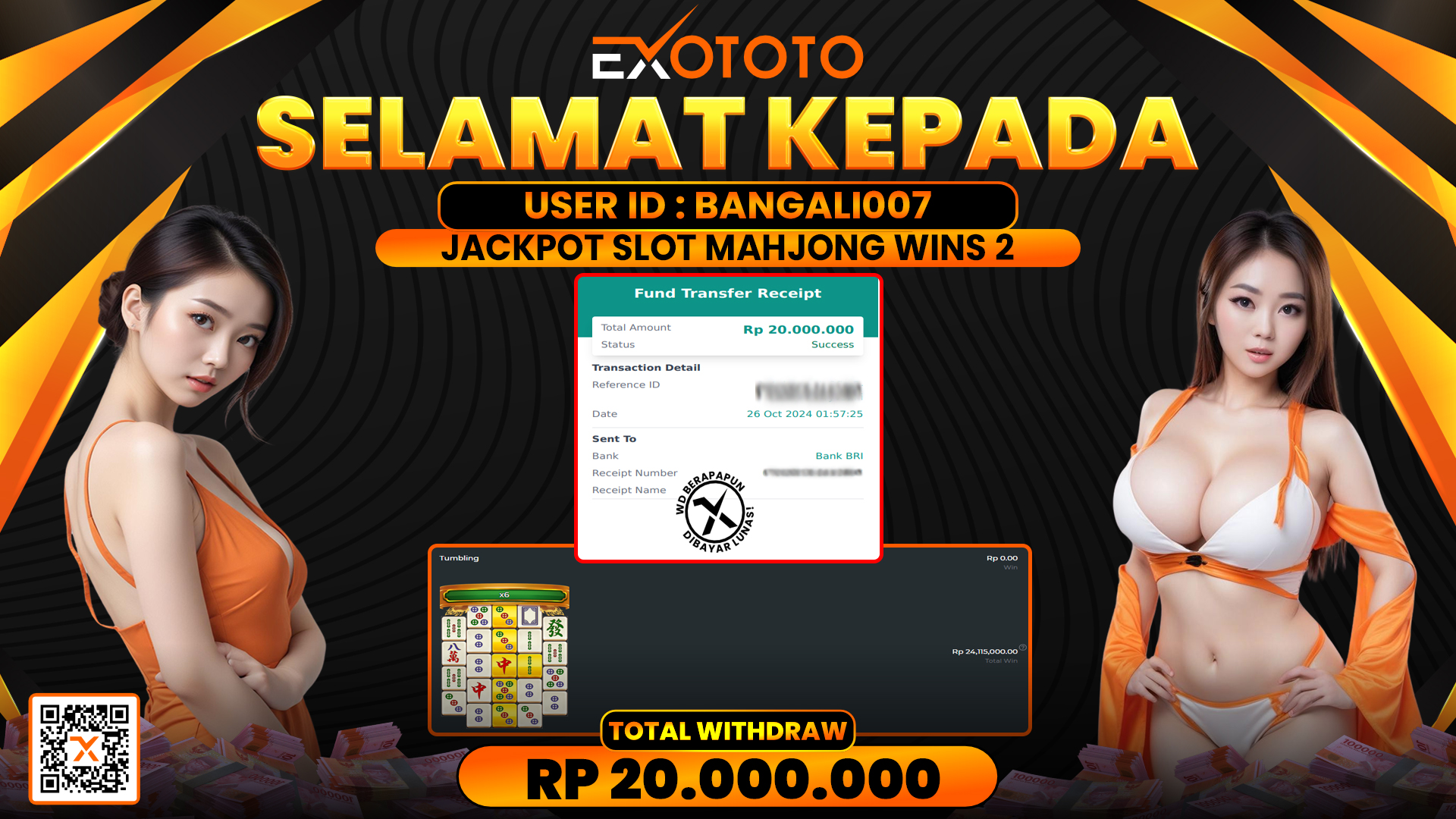 EXOTOTO JACKPOT DI SLOT MAHJONG WINS 2 RP. 20.000.000,- LUNAS