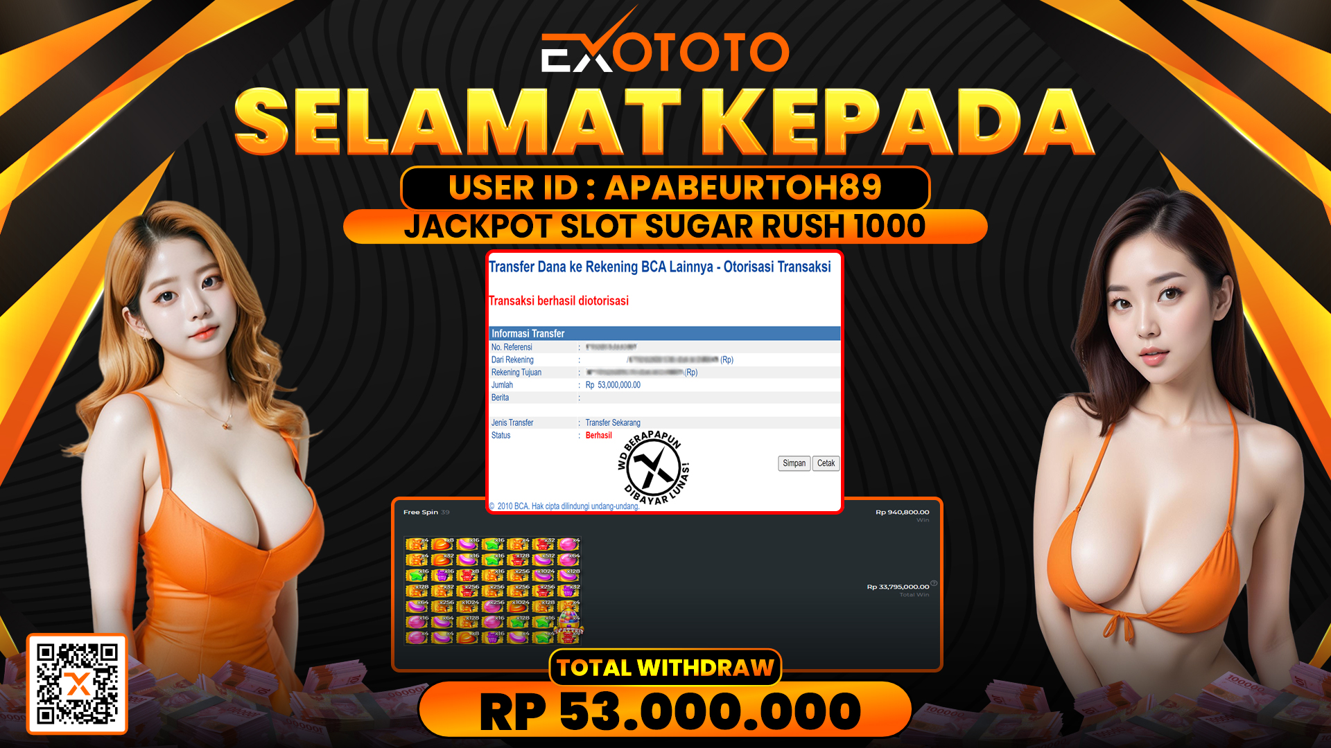 EXOTOTO JACKPOT DI SLOT SUGAR RUSH 1000 RP. 53.000.000,- LUNAS