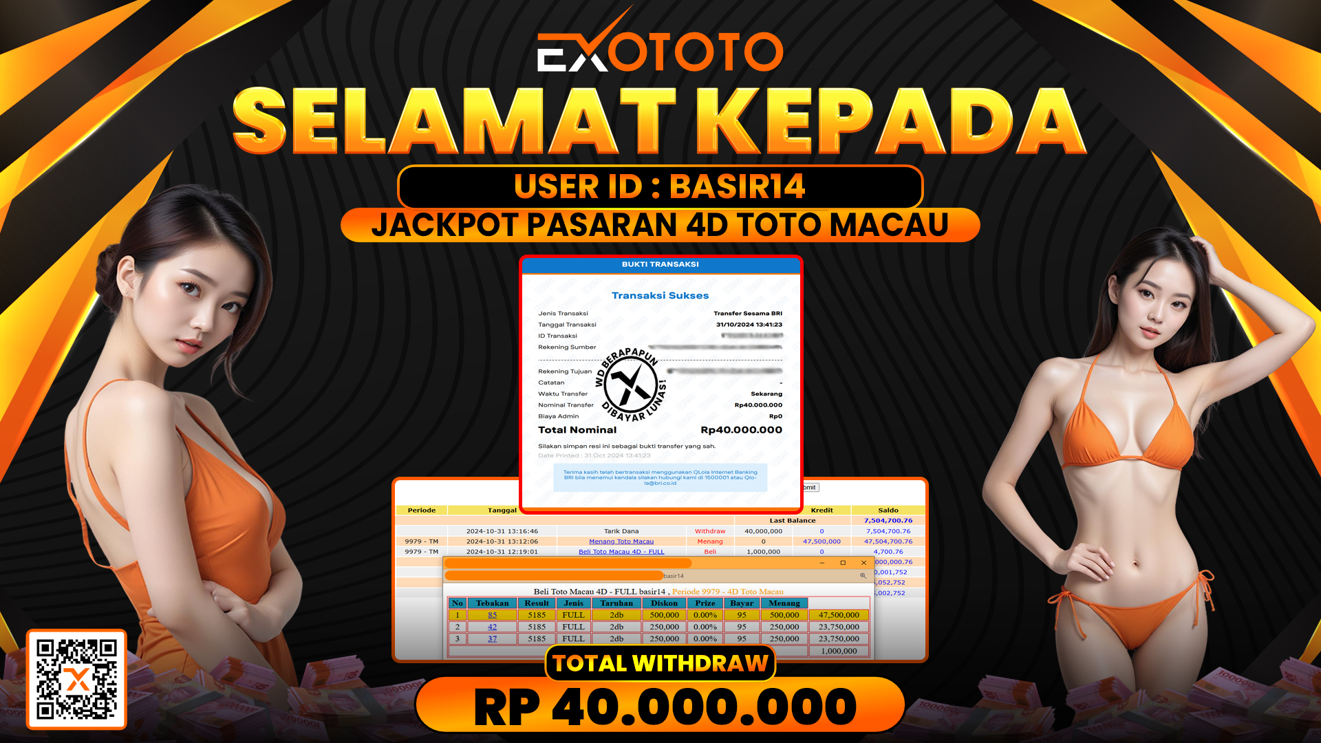 EXOTOTO JACKPOT DI PASARAN 4D TOTO MACAU RP. 40.000.000,- LUNAS