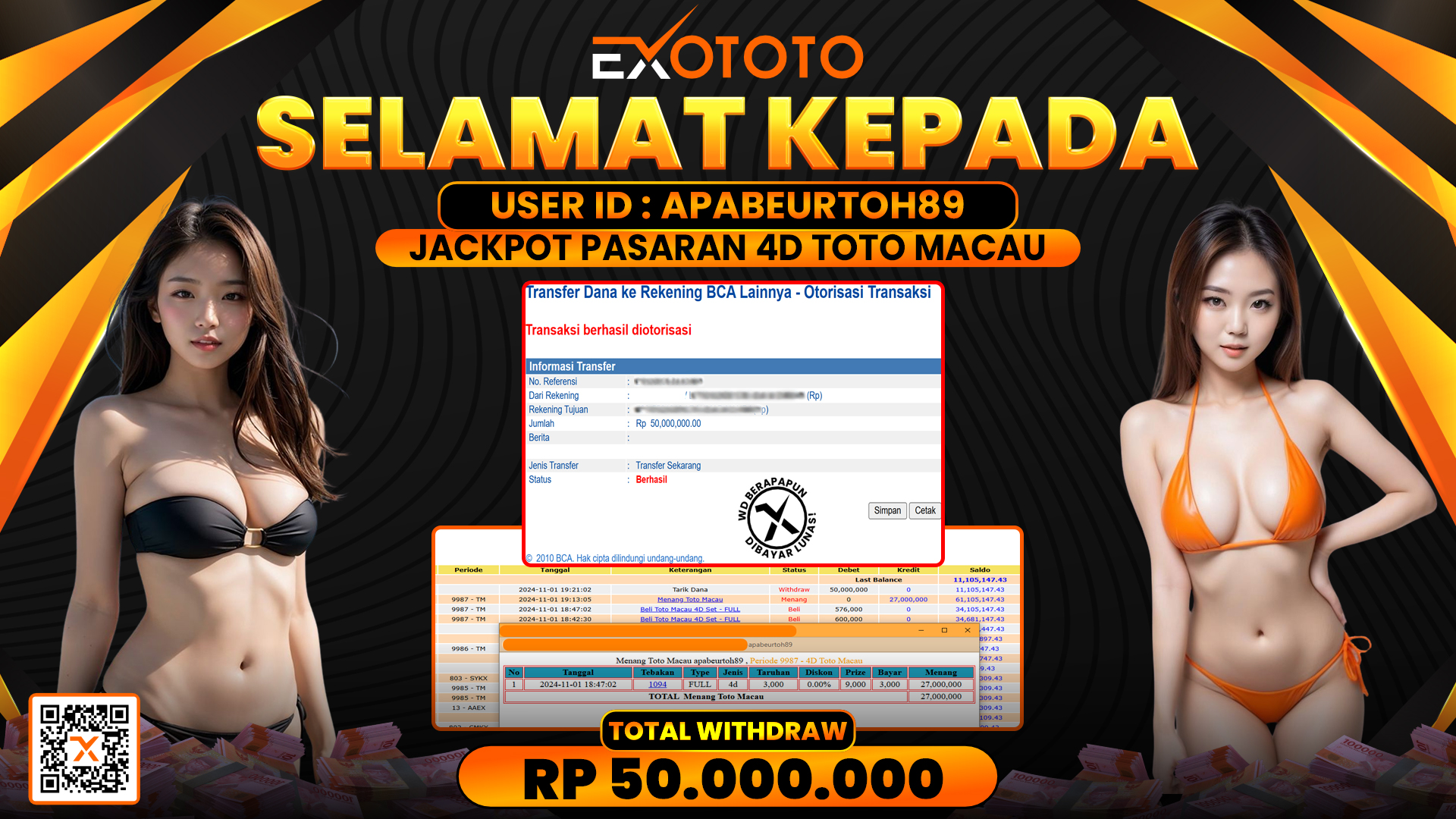 EXOTOTO JACKPOT DI PASARAN 4D TOTO MACAU RP. 50.000.000,- LUNAS