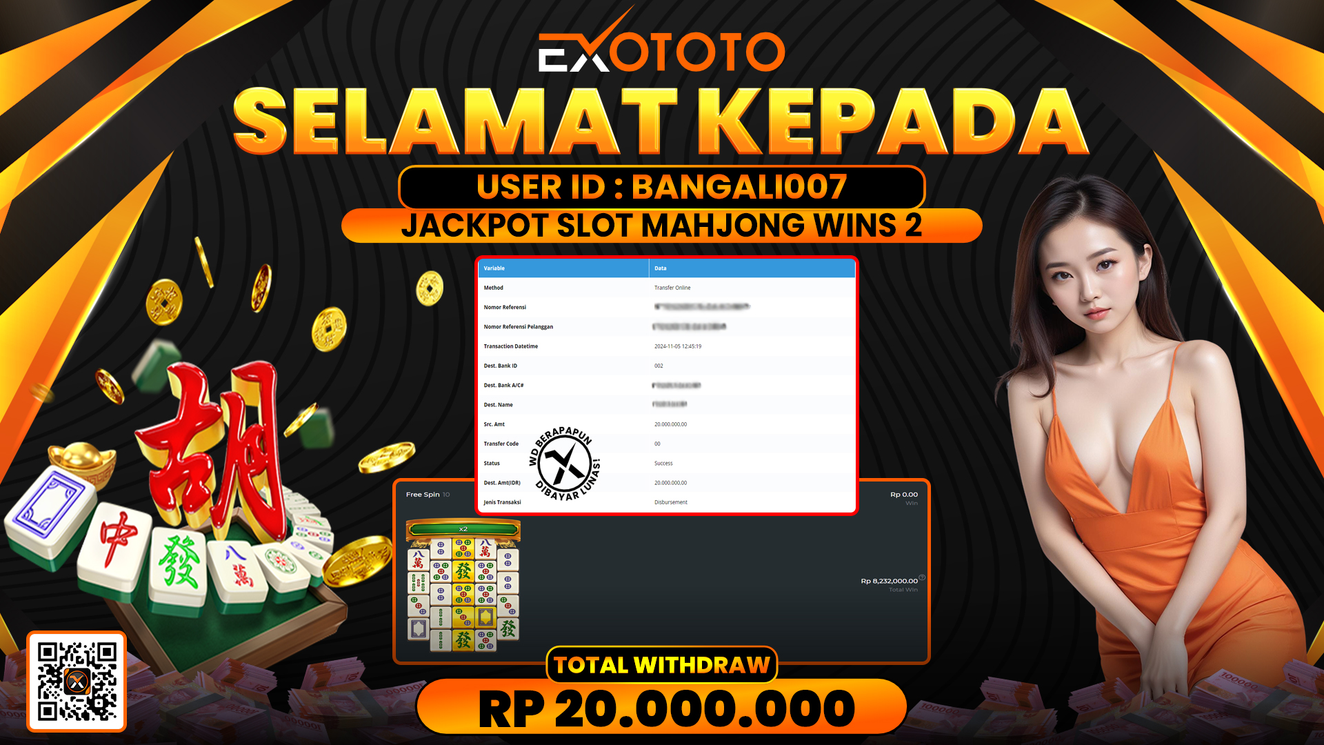 EXOTOTO JACKPOT DI SLOT MAHJONG WINS 2 RP. 20.000.000,- LUNAS