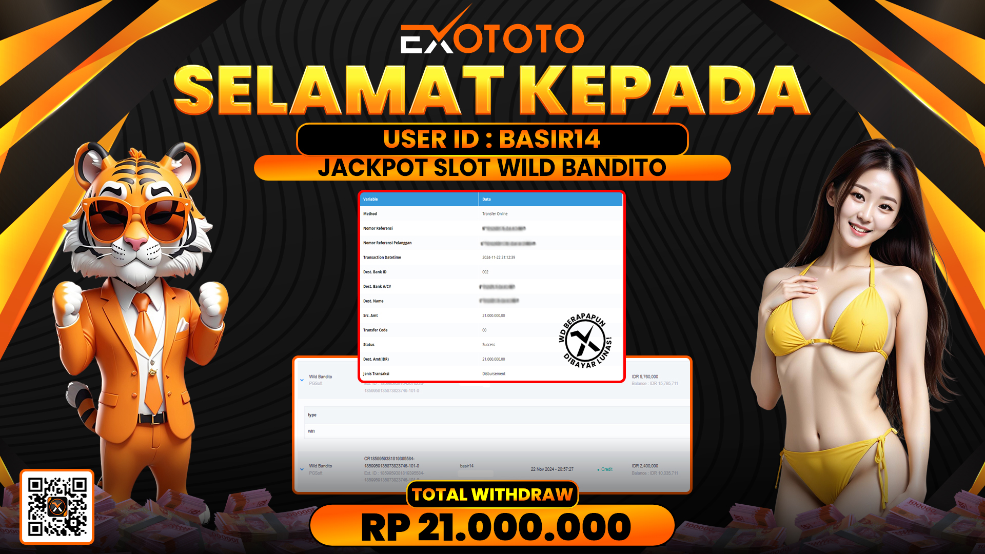 EXOTOTO JACKPOT DI SLOT WILD BANDITO RP. 21.000.000,- LUNAS
