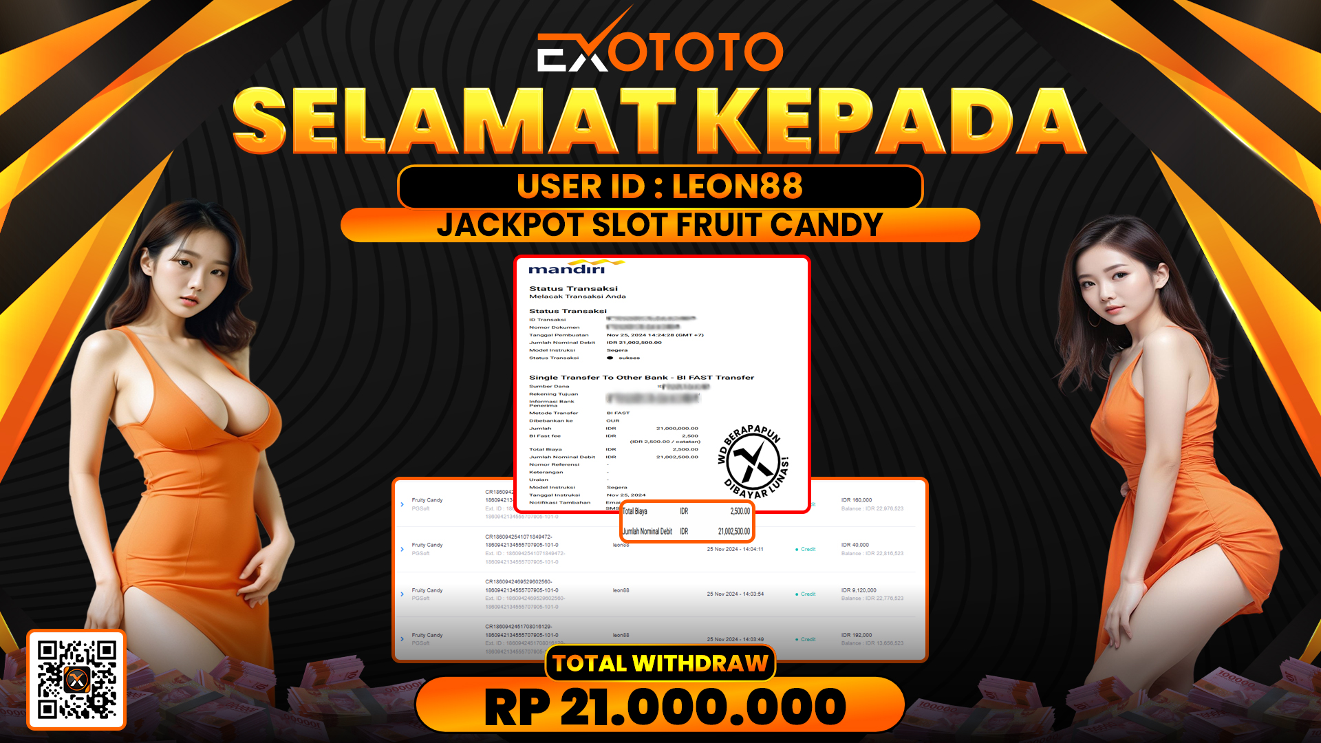 EXOTOTO JACKPOT DI SLOT FRUIT CANDY RP. 21.000.000,- LUNAS