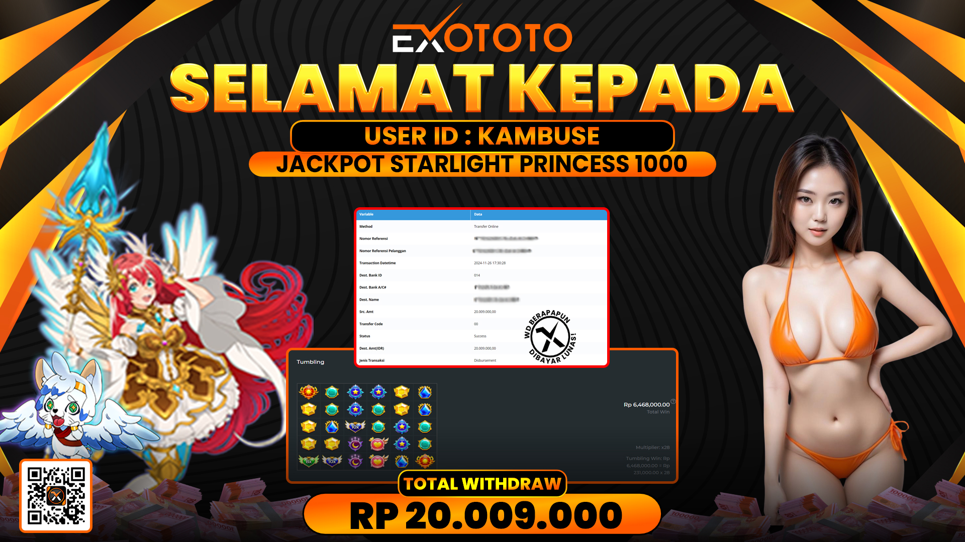 EXOTOTO JACKPOT DI SLOT STARLIGHT PRINCESS 1000 RP. 20.009.000,- LUNAS