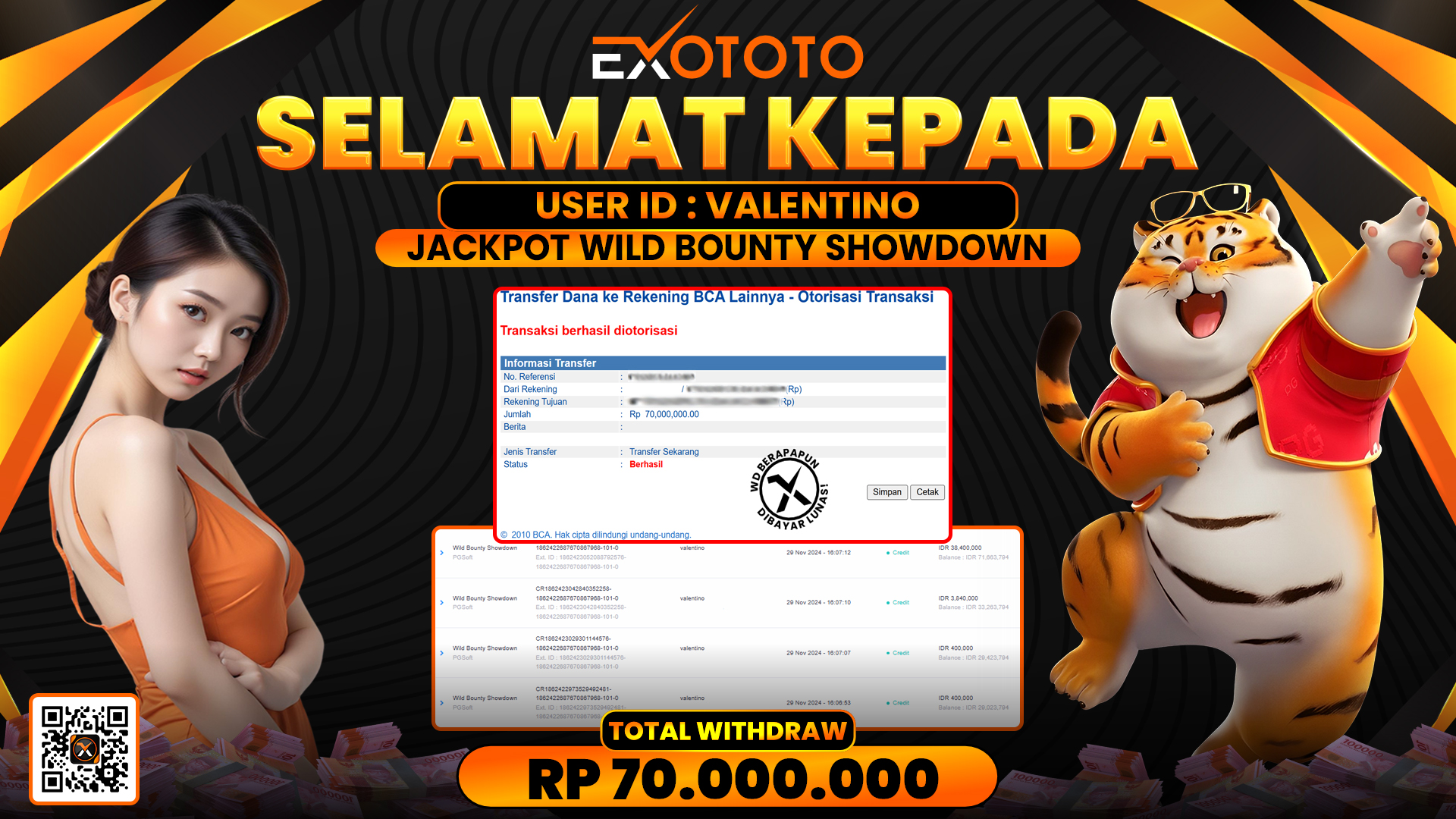 EXOTOTO JACKPOT DI SLOT WILD BOUNTY SHOWDOWN RP. 70.000.000,- LUNAS