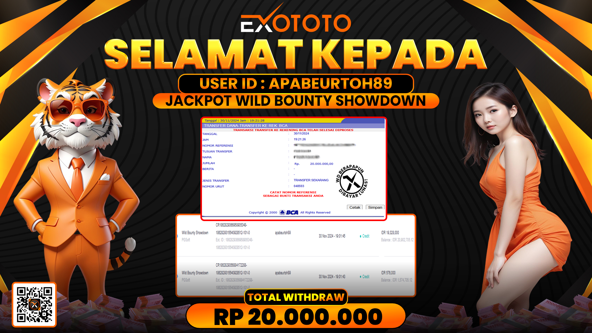 EXOTOTO JACKPOT DI SLOT WILD BOUNTY SHOWDOWN RP. 20.000.000,- LUNAS