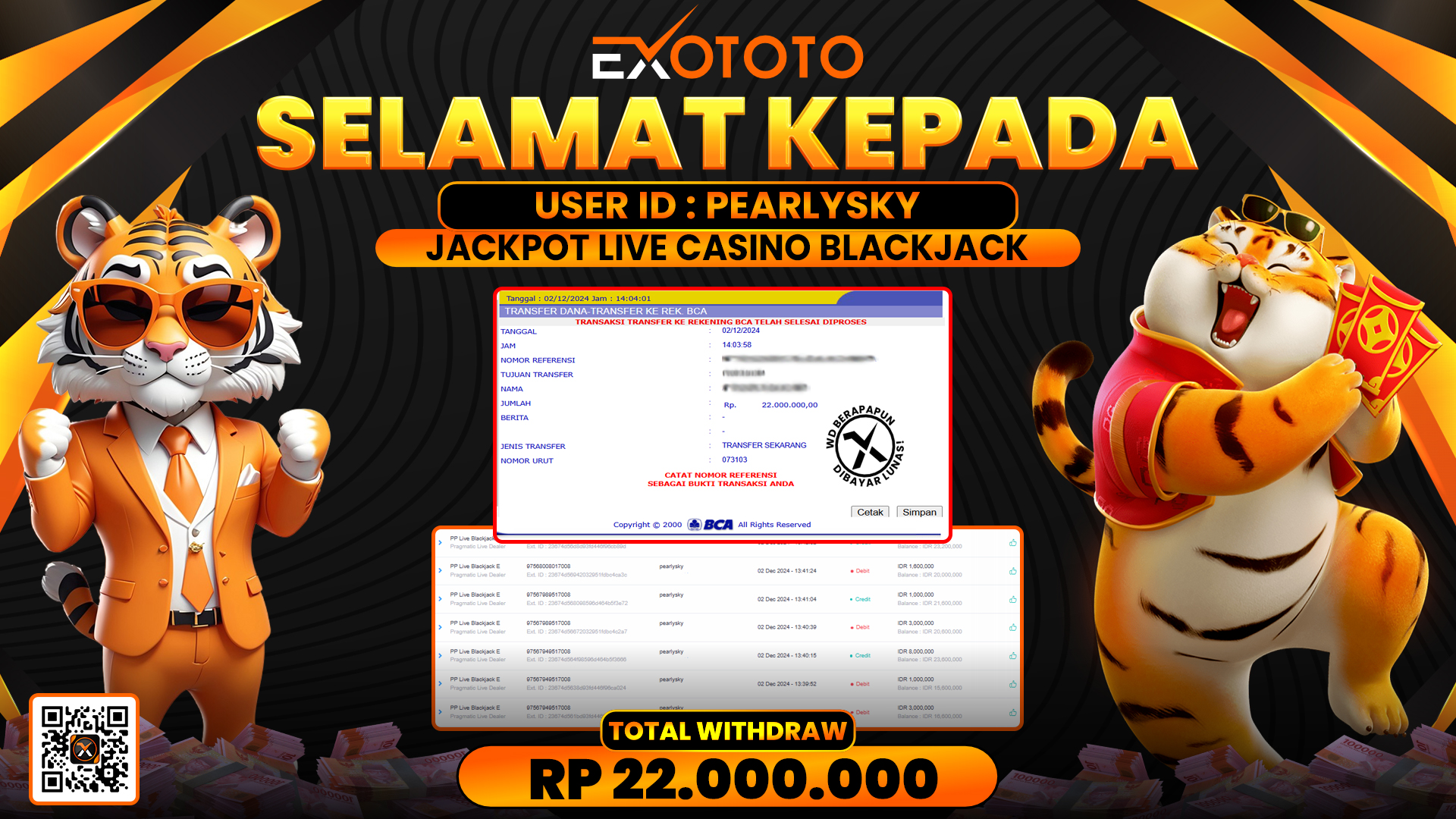 EXOTOTO JACKPOT DI LIVE CASINO BLACKJACK RP. 22.000.000,- LUNAS