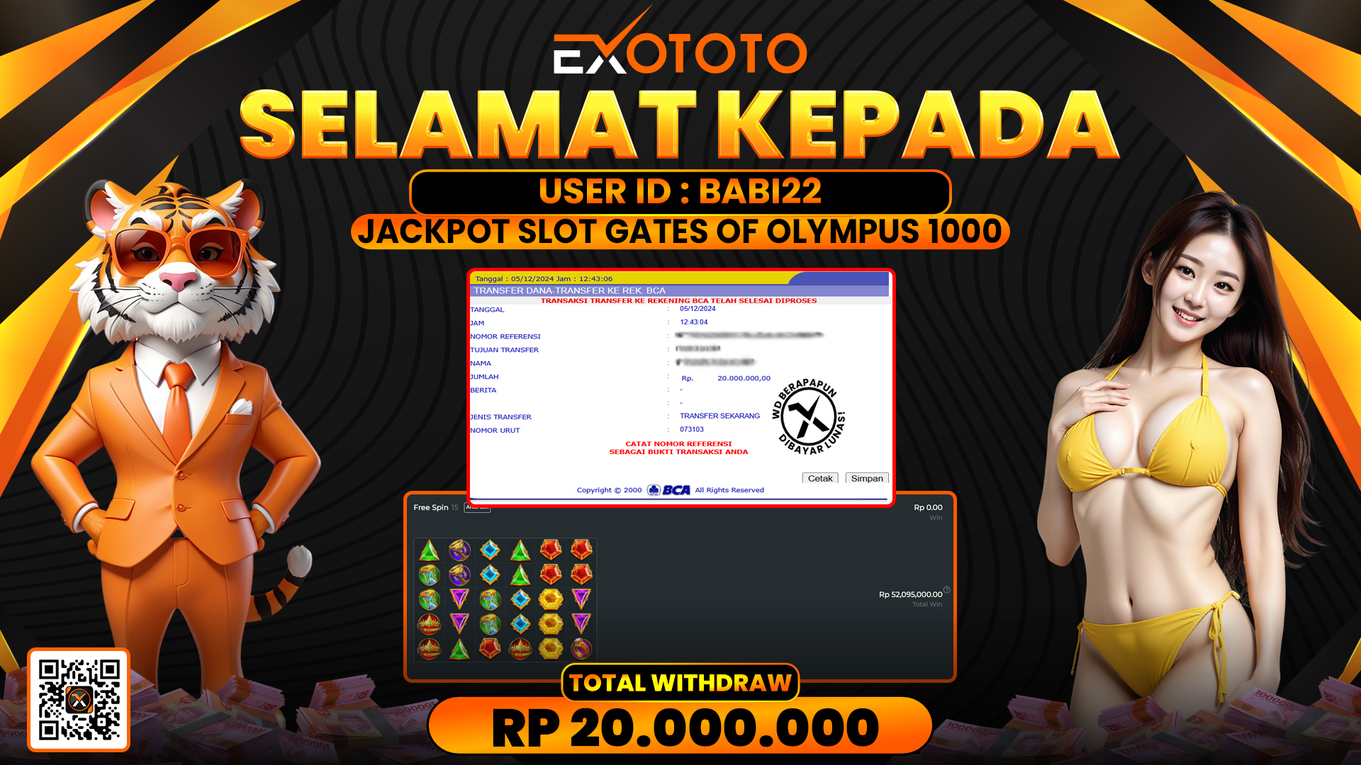 EXOTOTO JACKPOT DI SLOT GATES OF OLYMPUS 1000 RP. 20.000.000,- LUNAS