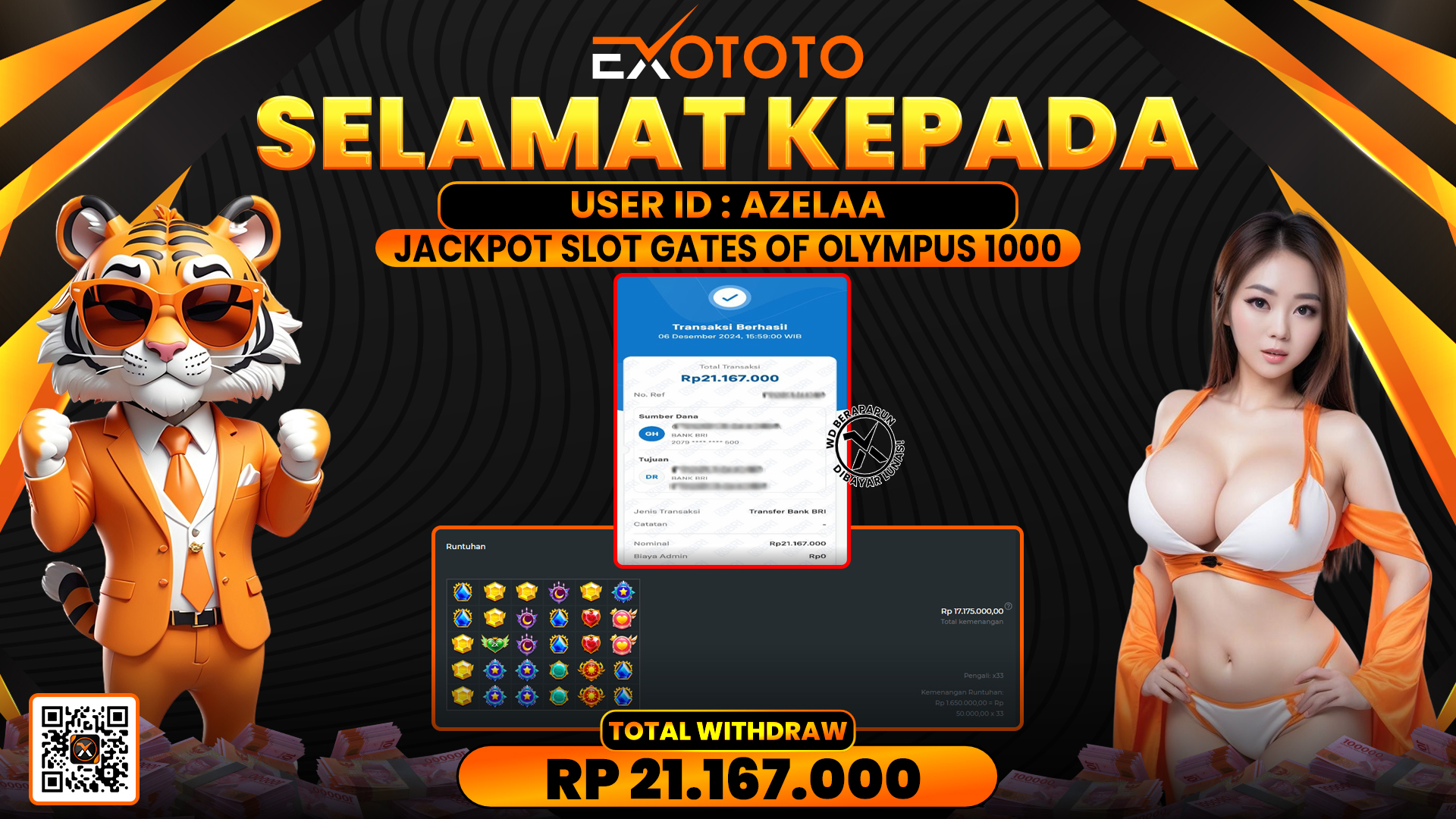 EXOTOTO JACKPOT DI SLOT GATES OF OLYMPUS 1000 RP. 21.167.000,- LUNAS