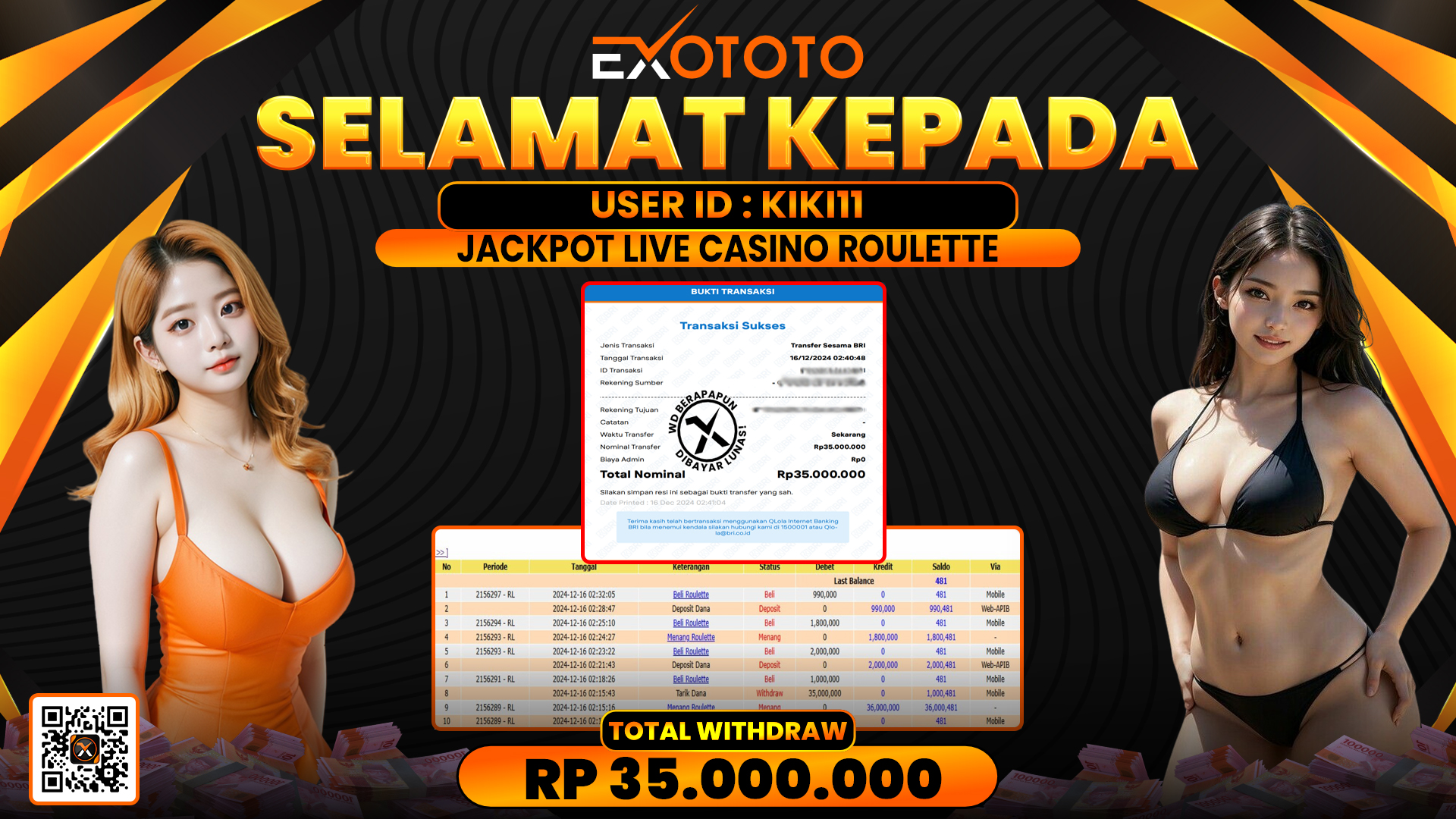 EXOTOTO JACKPOT DI LIVE CASINO ROULETTE RP. 35.000.000,- LUNAS