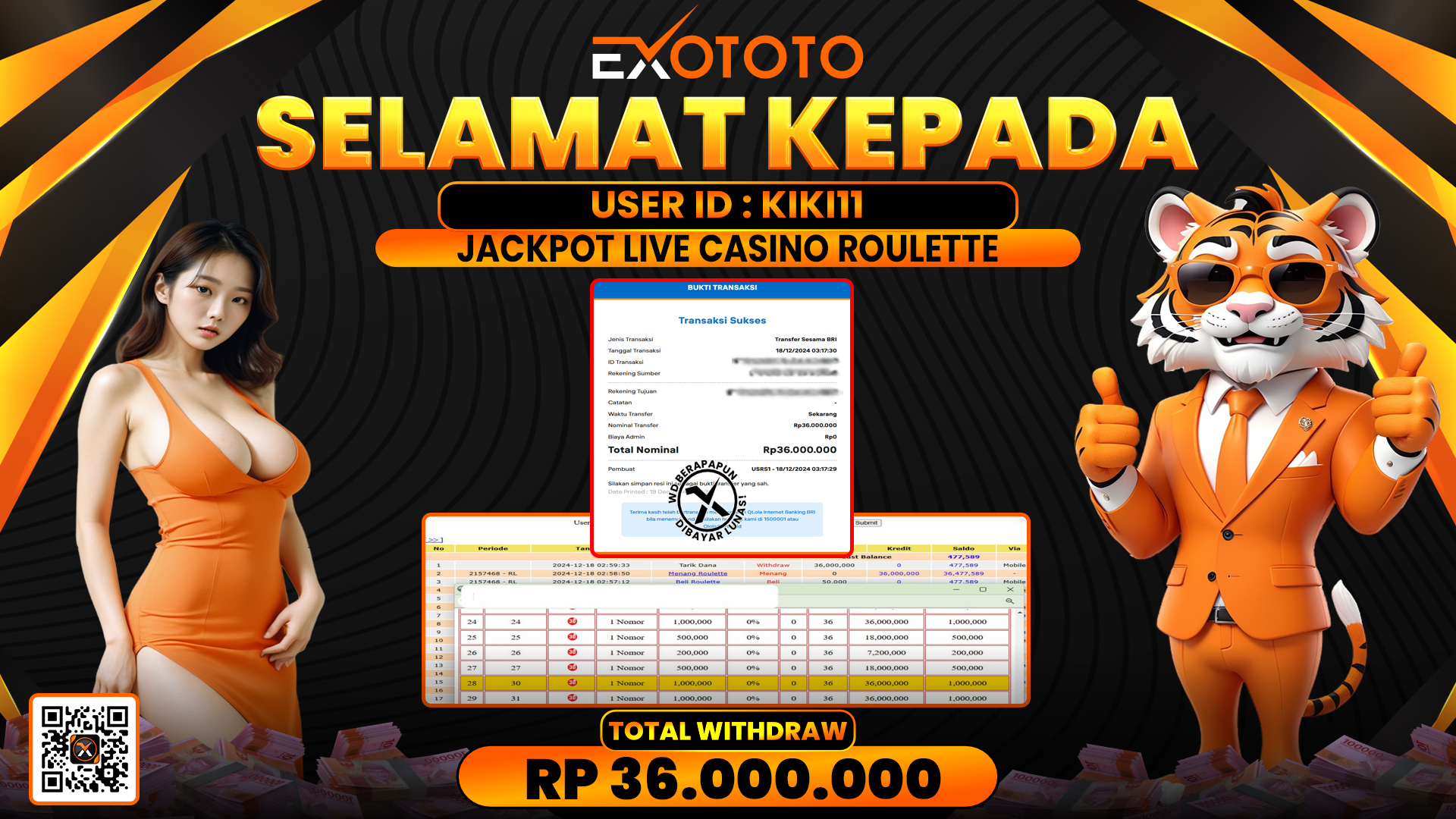 EXOTOTO JACKPOT DI LIVE CASINO ROULETTE RP. 36.000.000,- LUNAS