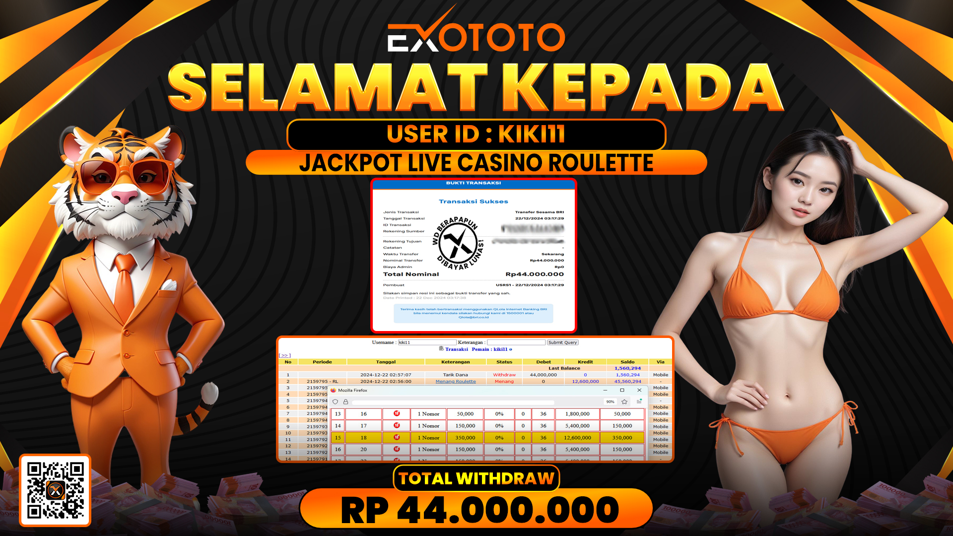 EXOTOTO JACKPOT DI LIVE CASINO ROULETTE RP. 44.000.000,- LUNAS